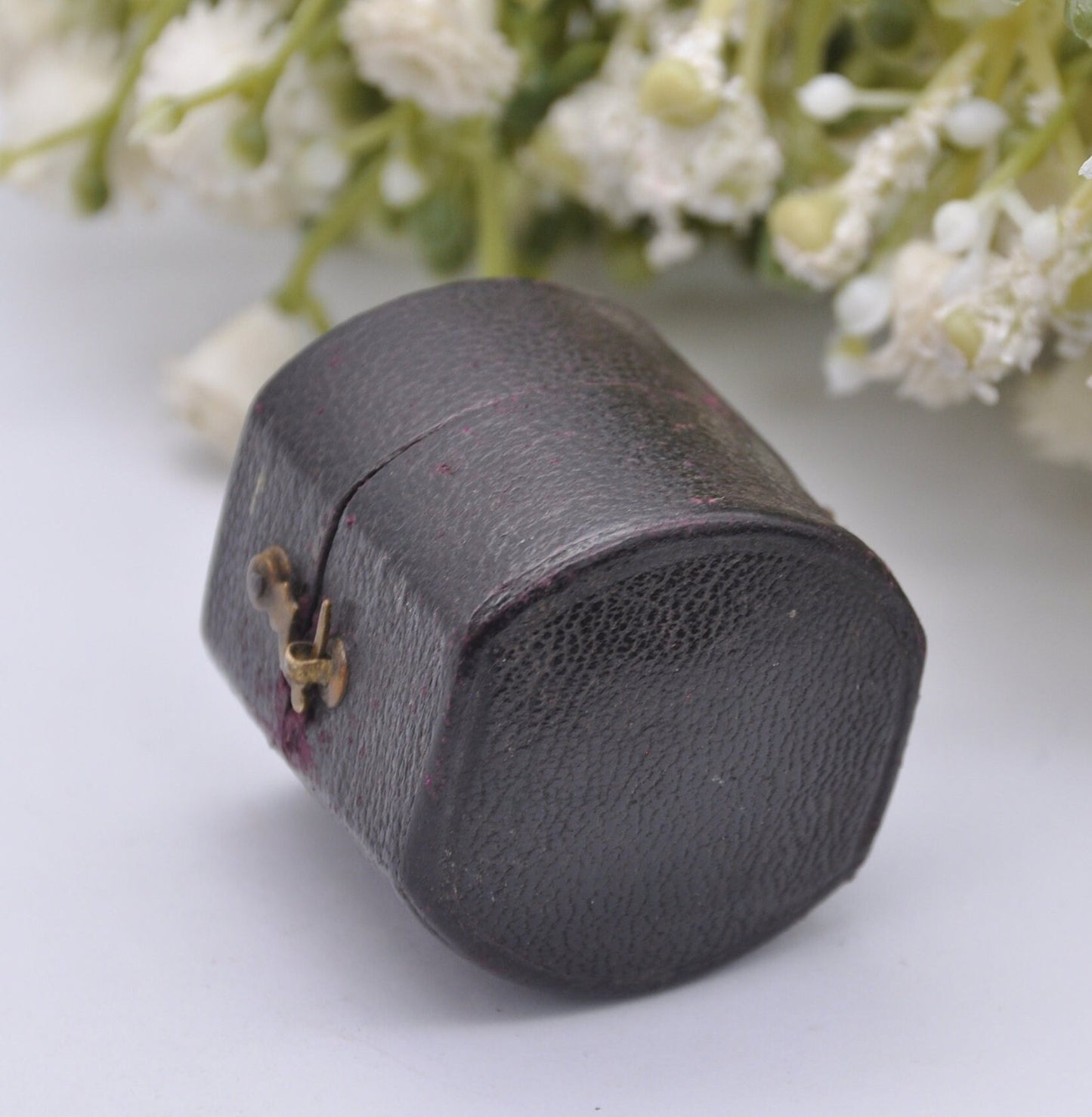 Antique Leather Squared Oval Ring Box with Clasp Front - Henry E. Peck London Jewellers | Silk and Velvet Lined