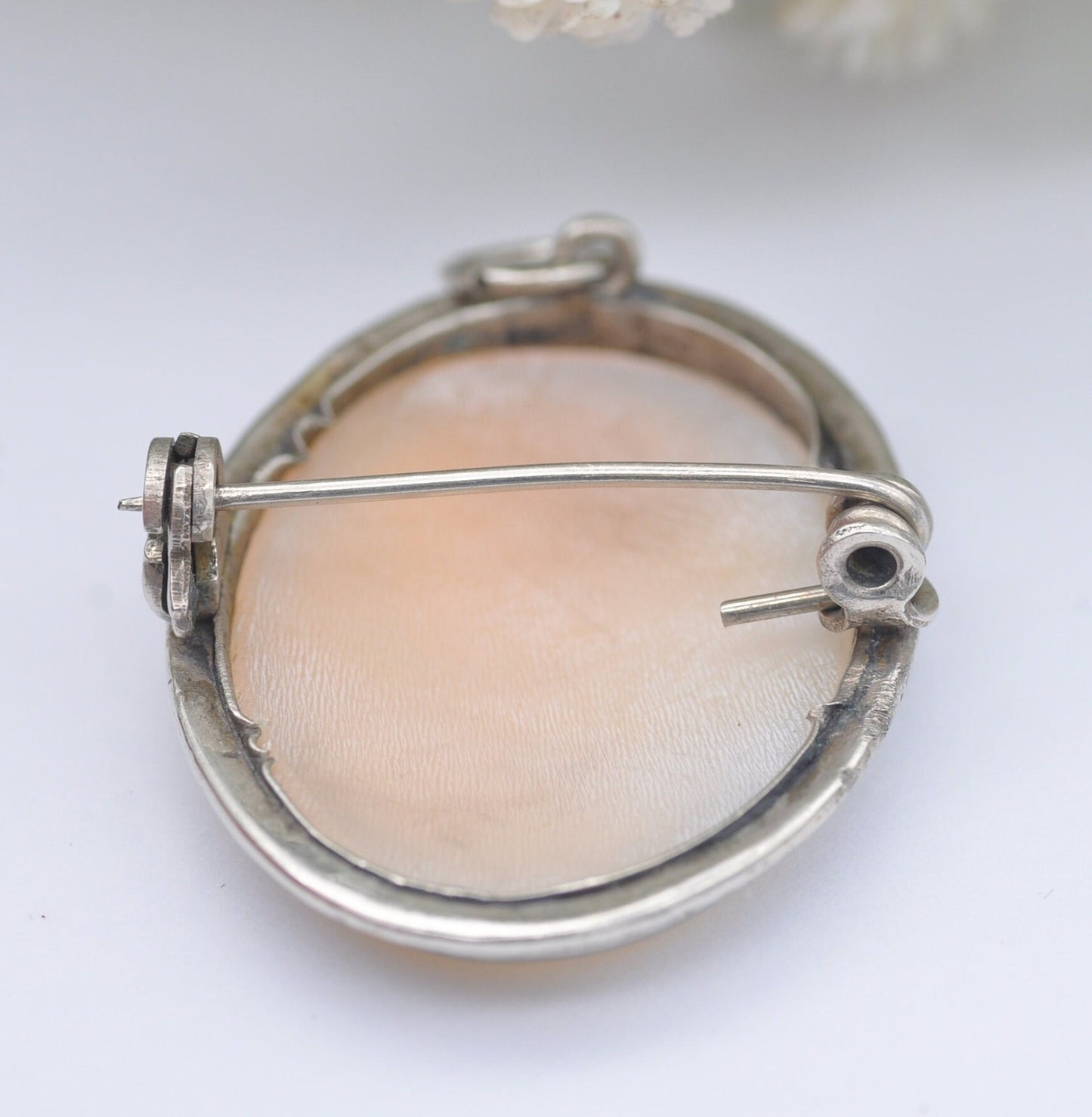Vintage Silver Cameo Brooch or Pendant - Carved Shell Profile Portrait