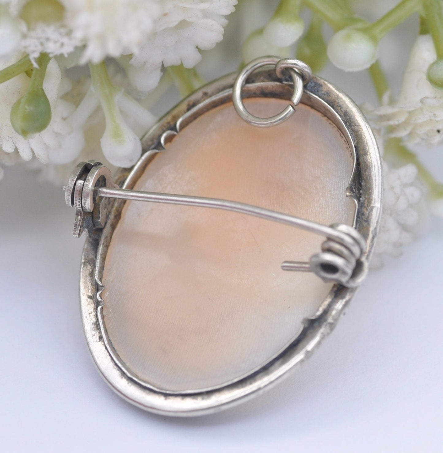 Vintage Silver Cameo Brooch or Pendant - Carved Shell Profile Portrait
