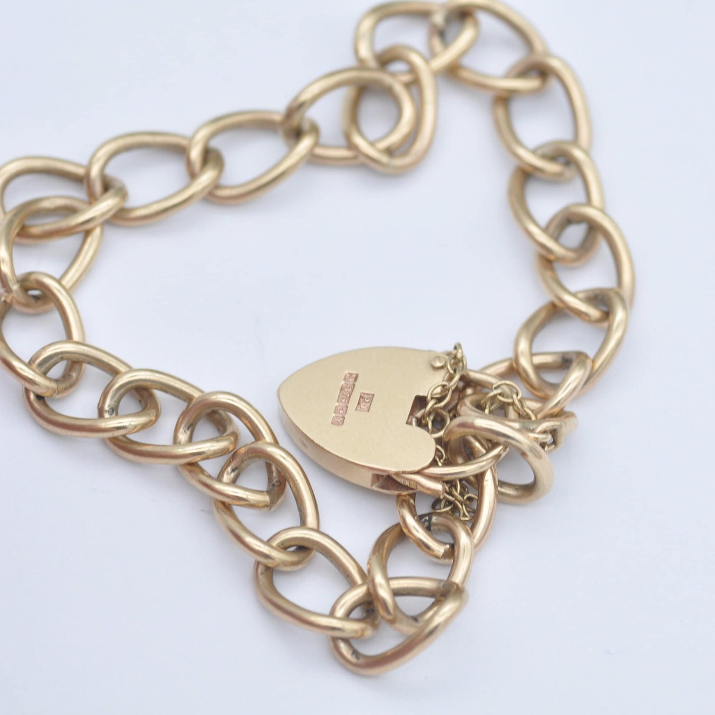 Vintage 9ct Gold Heart Padlock Clasp Curb Link Chain Bracelet 1973