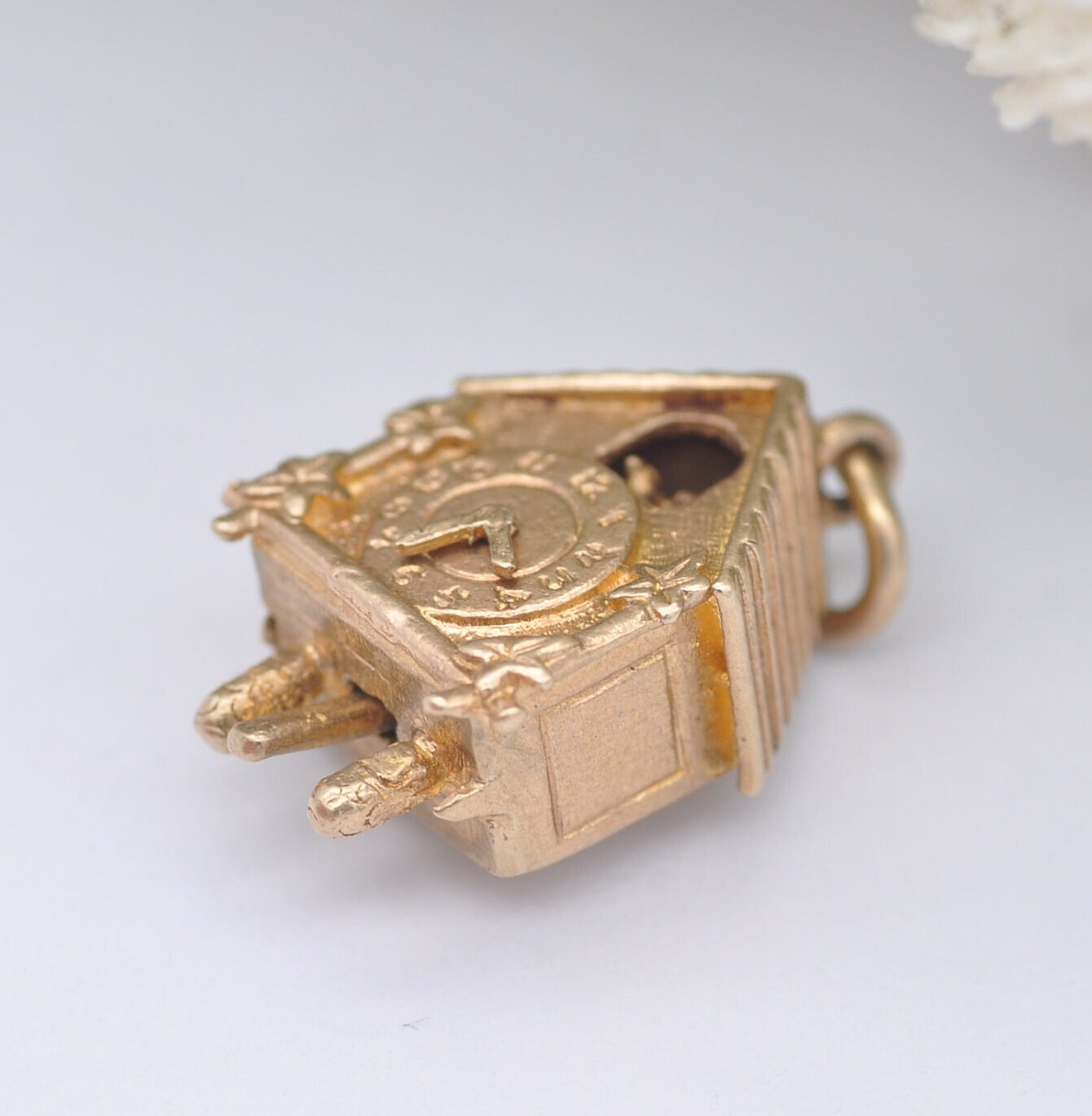 Vintage 9ct Gold Cuckoo Clock Charm Pendant 1968 with Articulated Moving Hands and Bird