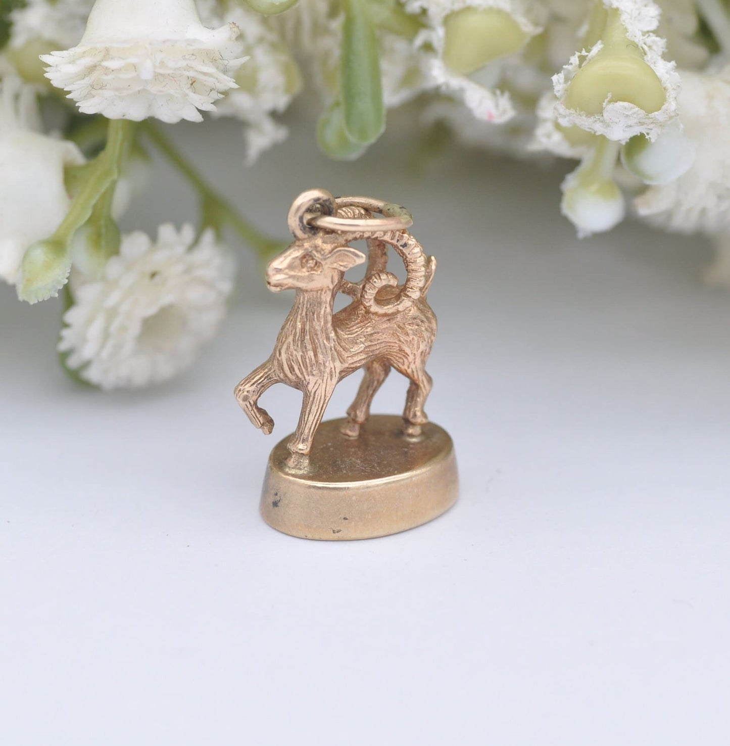 Vintage 9ct Rose Gold Aries Fob Charm Pendant 1973