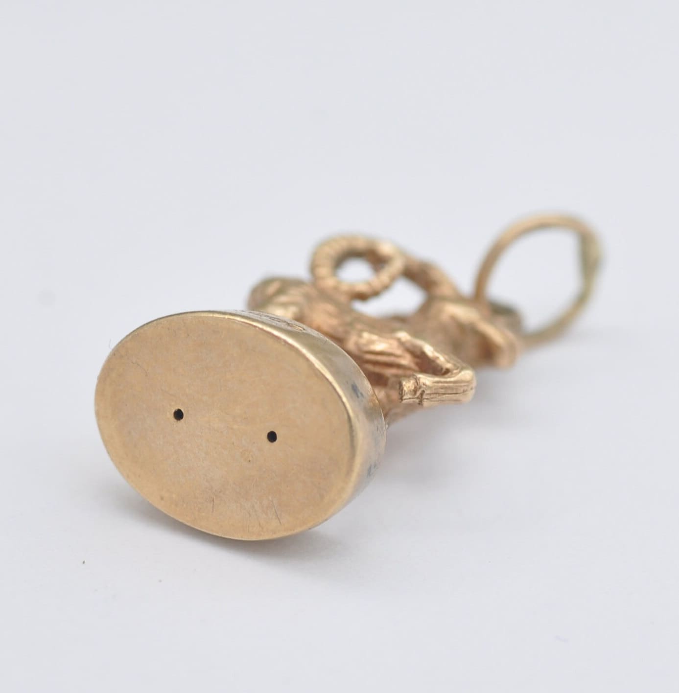 Vintage 9ct Rose Gold Aries Fob Charm Pendant 1973