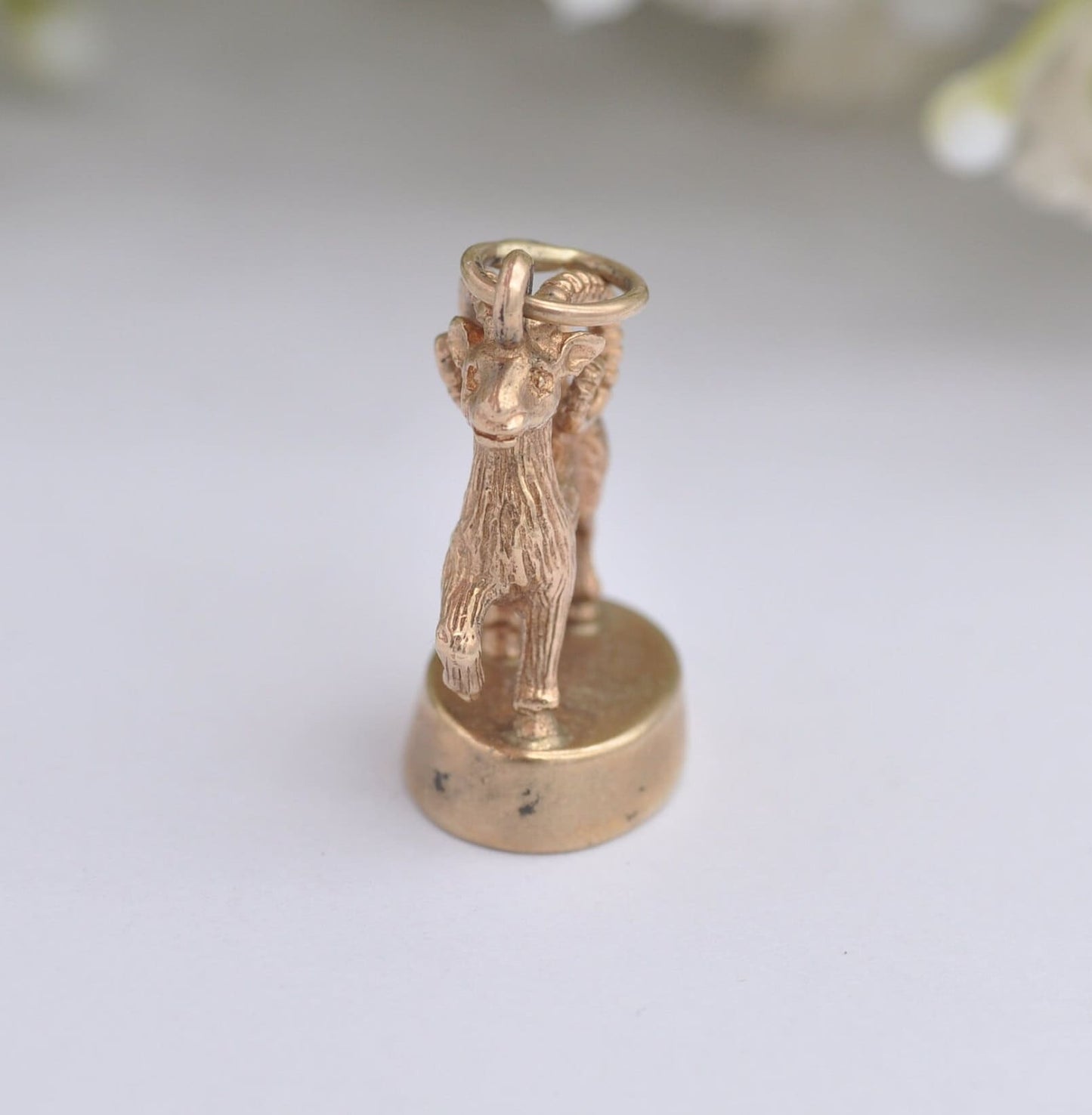 Vintage 9ct Rose Gold Aries Fob Charm Pendant 1973