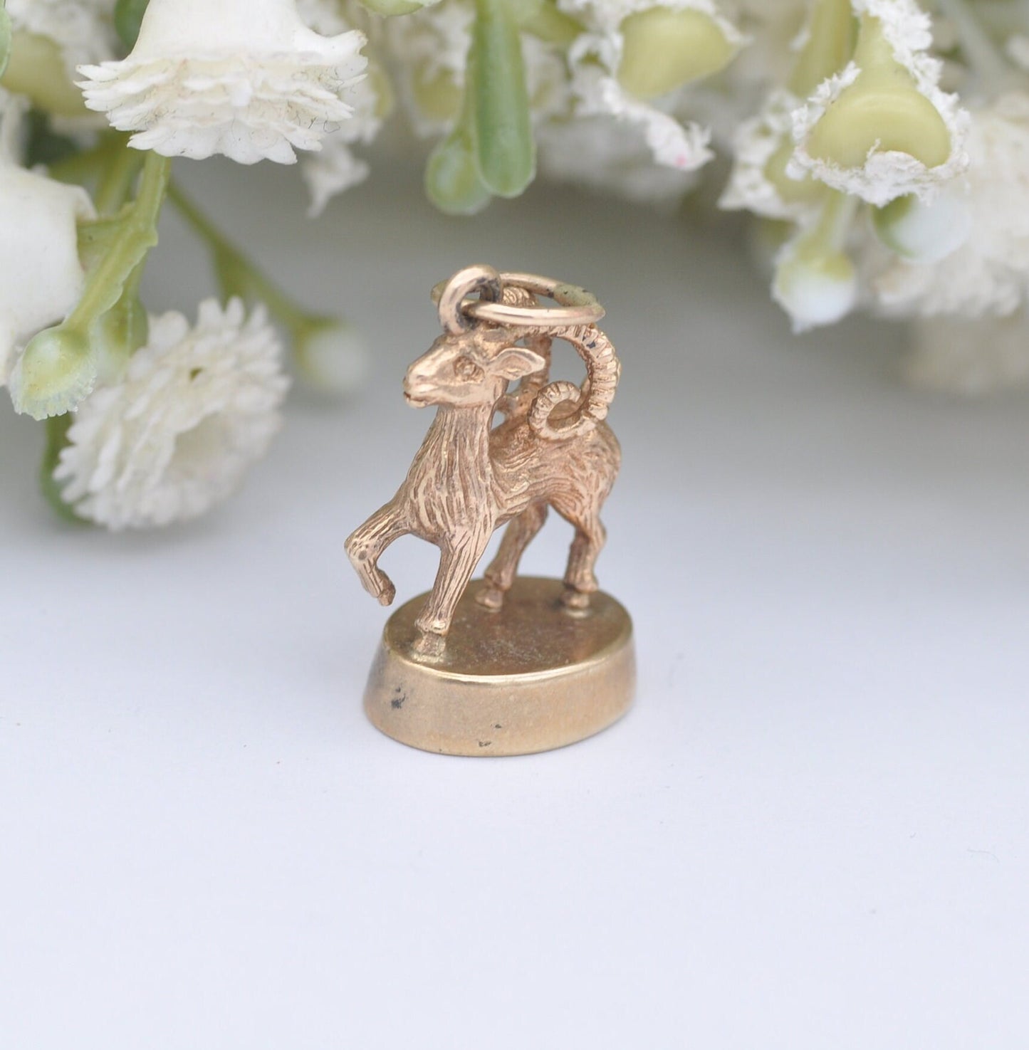 Vintage 9ct Rose Gold Aries Fob Charm Pendant 1973