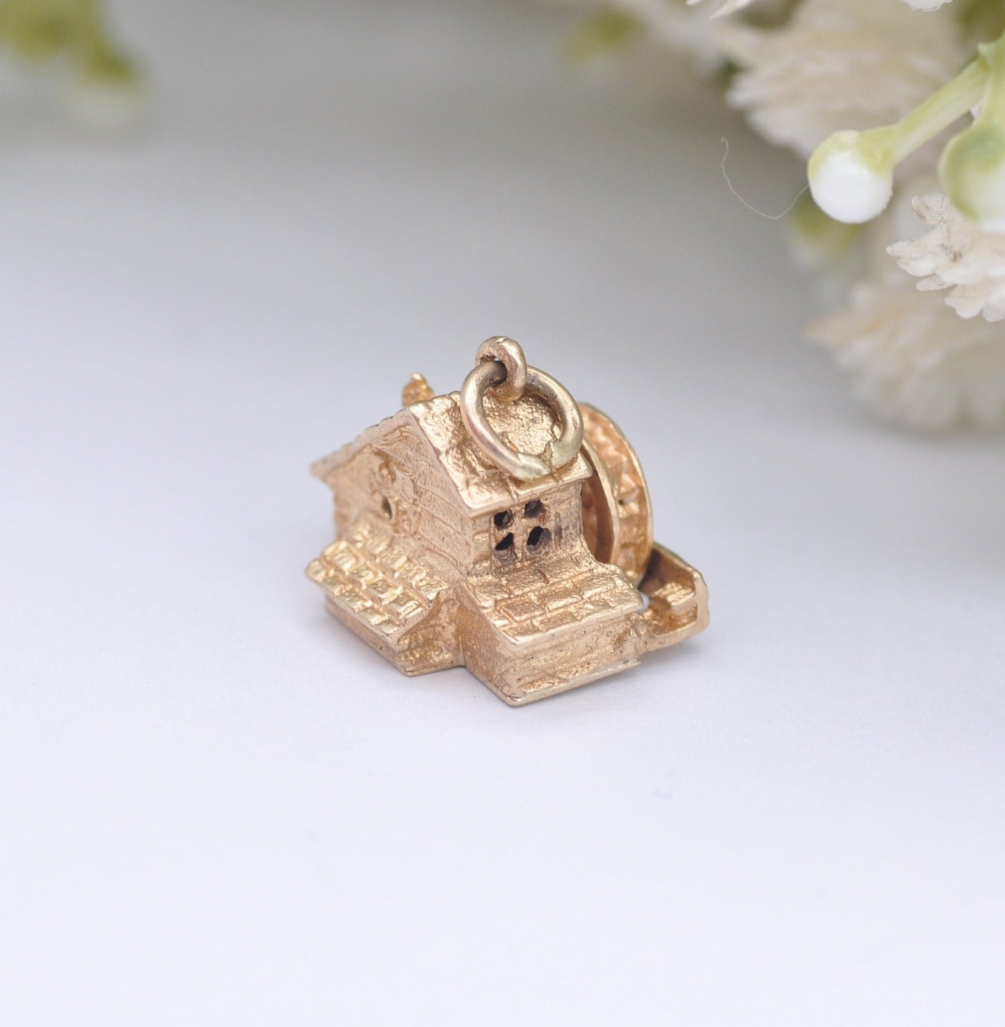 Vintage 9ct Gold Watermill Charm Pendant 1970
