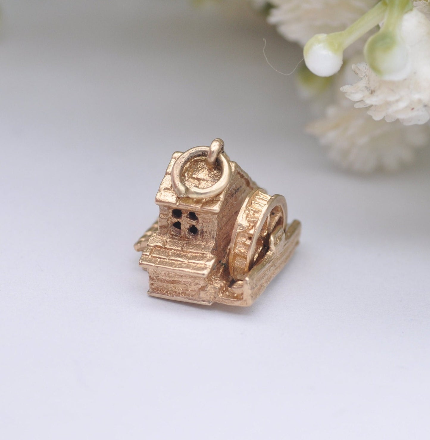 Vintage 9ct Gold Watermill Charm Pendant 1970