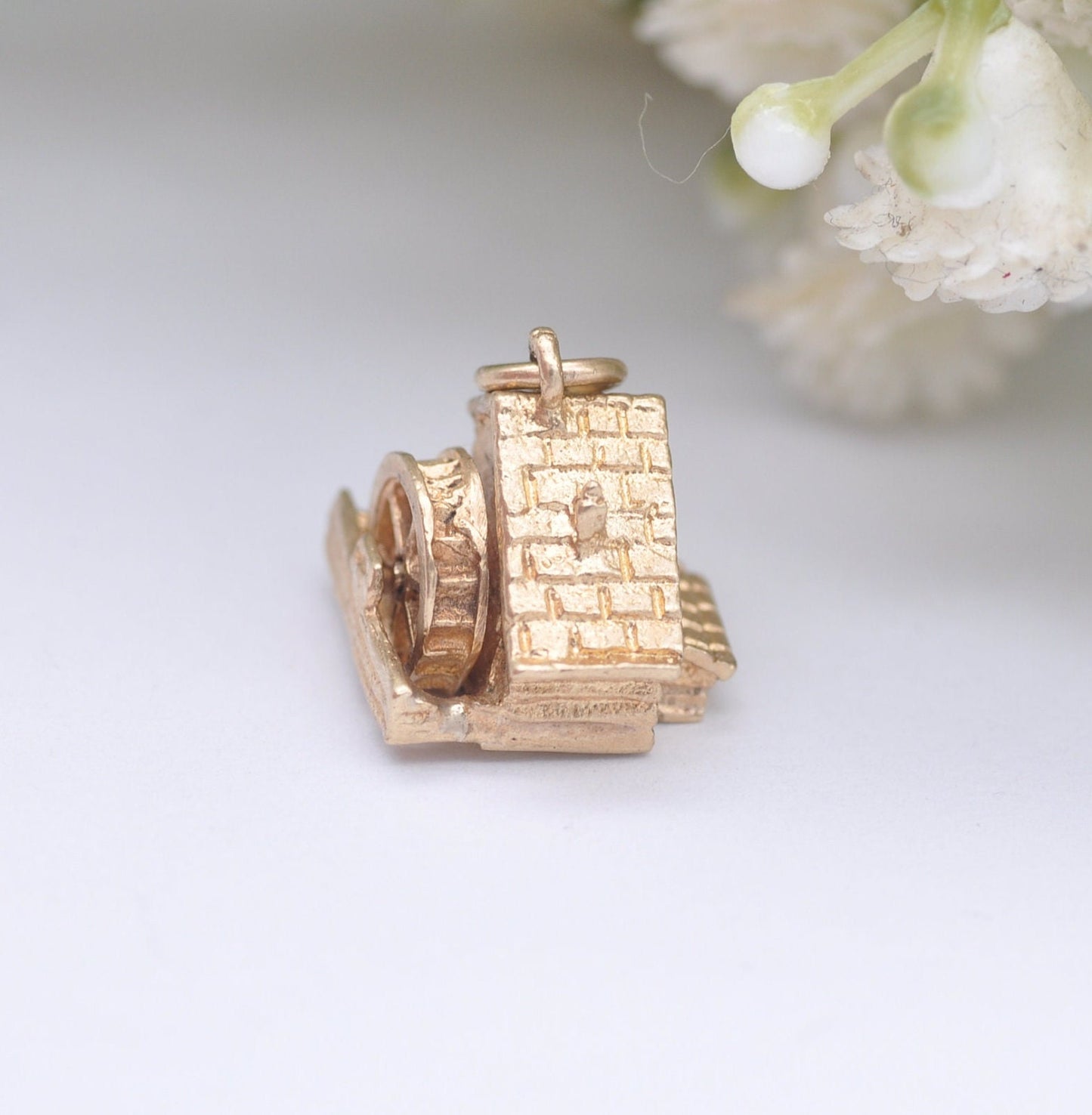 Vintage 9ct Gold Watermill Charm Pendant 1970