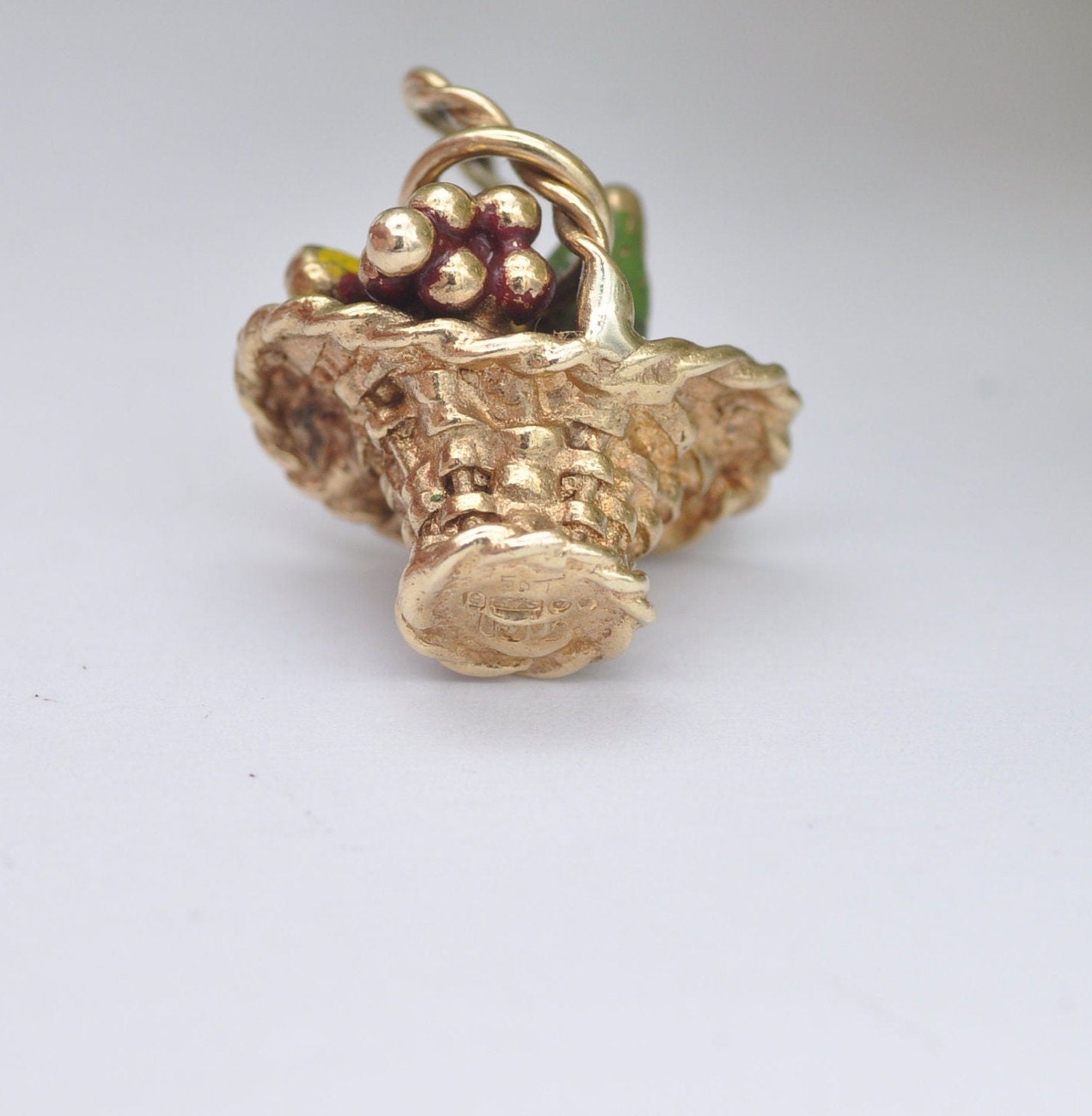 Vintage 9ct Gold Fruit Basket Charm Pendant 1971 - Enamel Fruit Charm