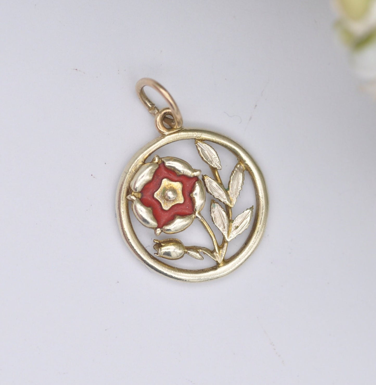 Vintage 9ct Gold Lancaster Rose Charm Pendant 1970 - Enamel Souvenir | Red Rose of Lancashire