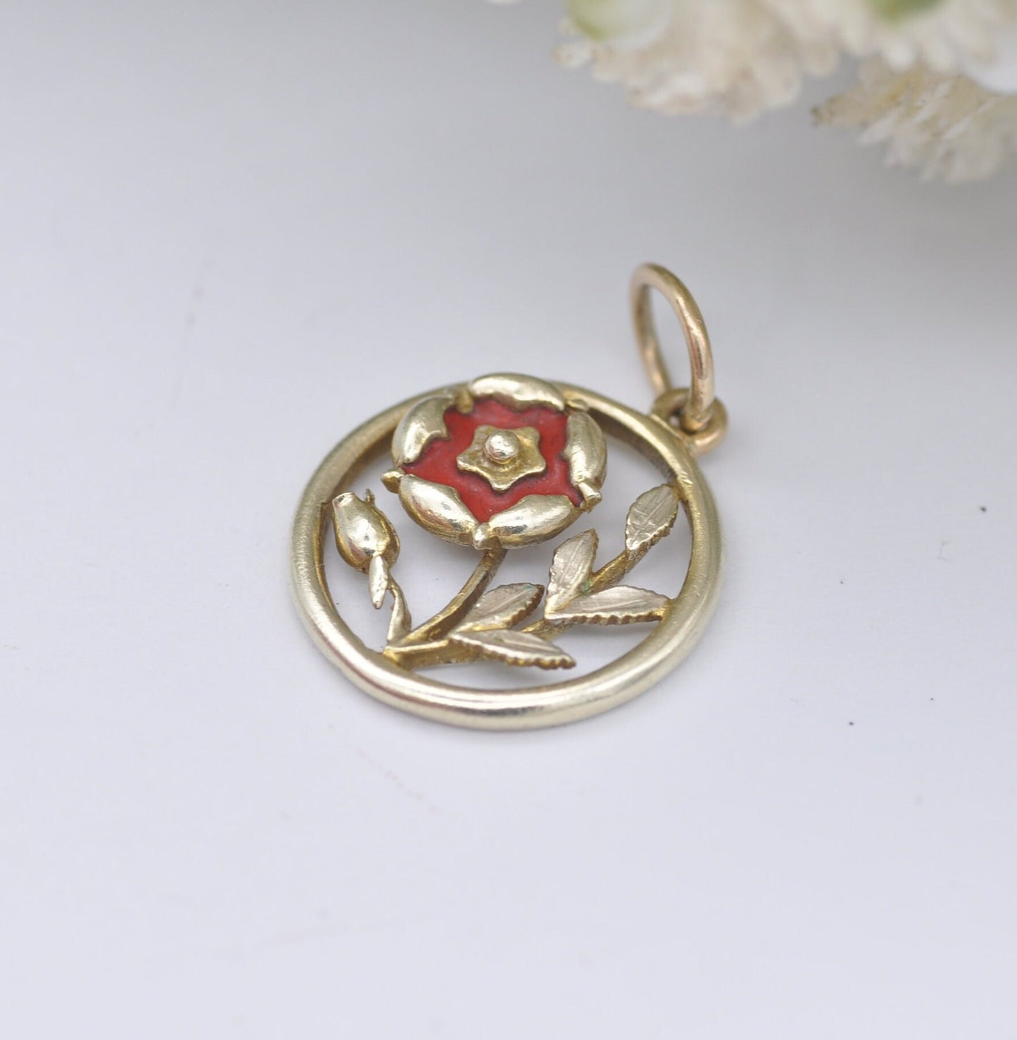 Vintage 9ct Gold Lancaster Rose Charm Pendant 1970 - Enamel Souvenir | Red Rose of Lancashire