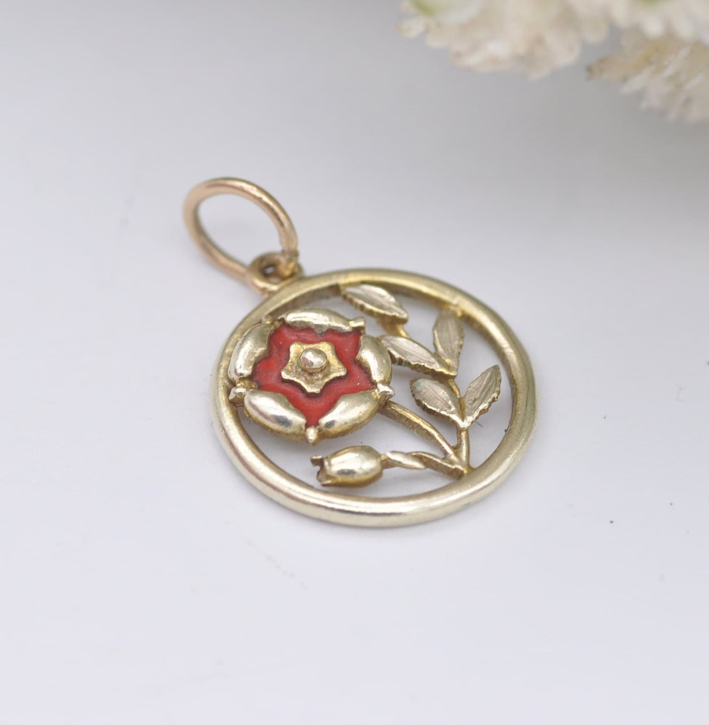 Vintage 9ct Gold Lancaster Rose Charm Pendant 1970 - Enamel Souvenir | Red Rose of Lancashire