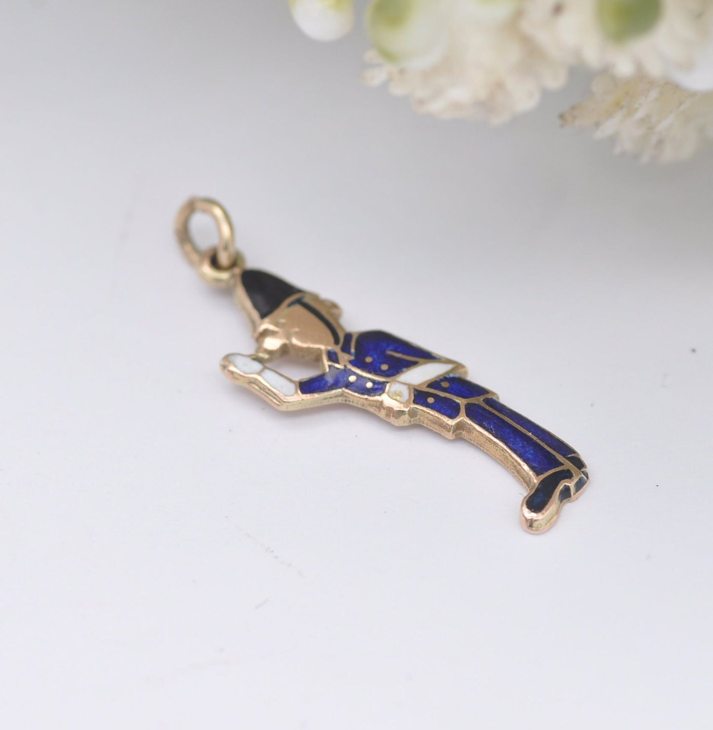 Vintage 9ct Gold Enamel Policeman Charm Pendant - Bobby Cartoon Character