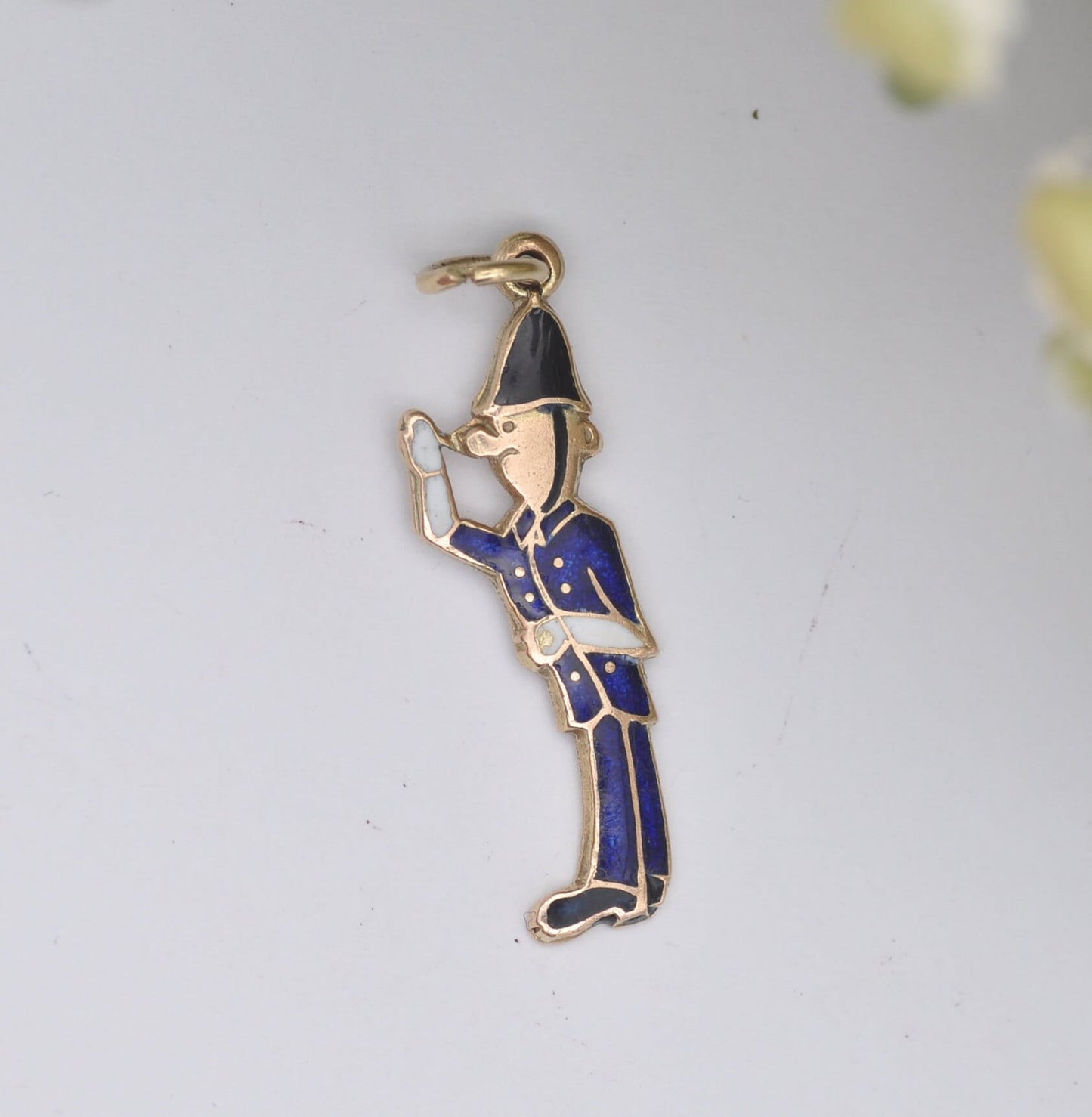 Vintage 9ct Gold Enamel Policeman Charm Pendant - Bobby Cartoon Character