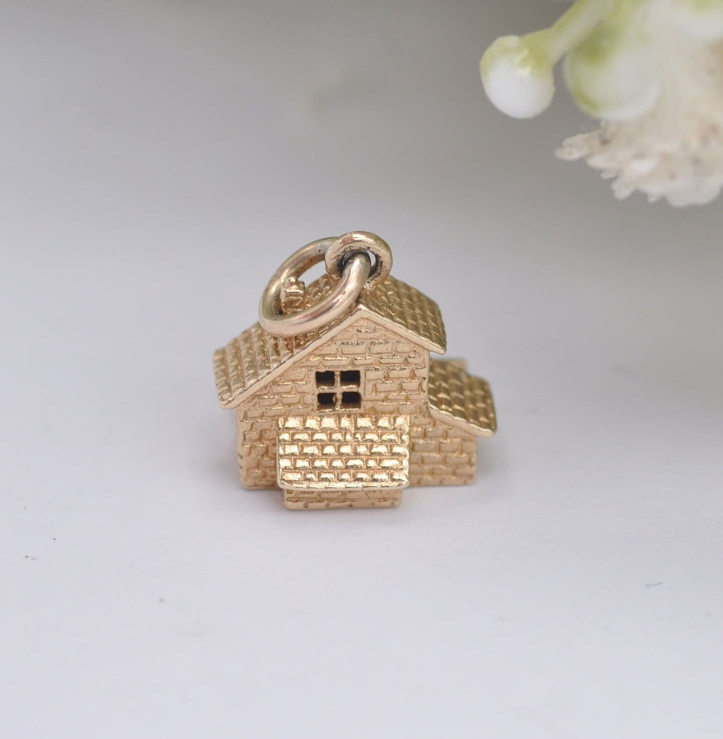 Vintage 9ct Gold Watermill Charm Pendant 1972 - with Spinning Wheel