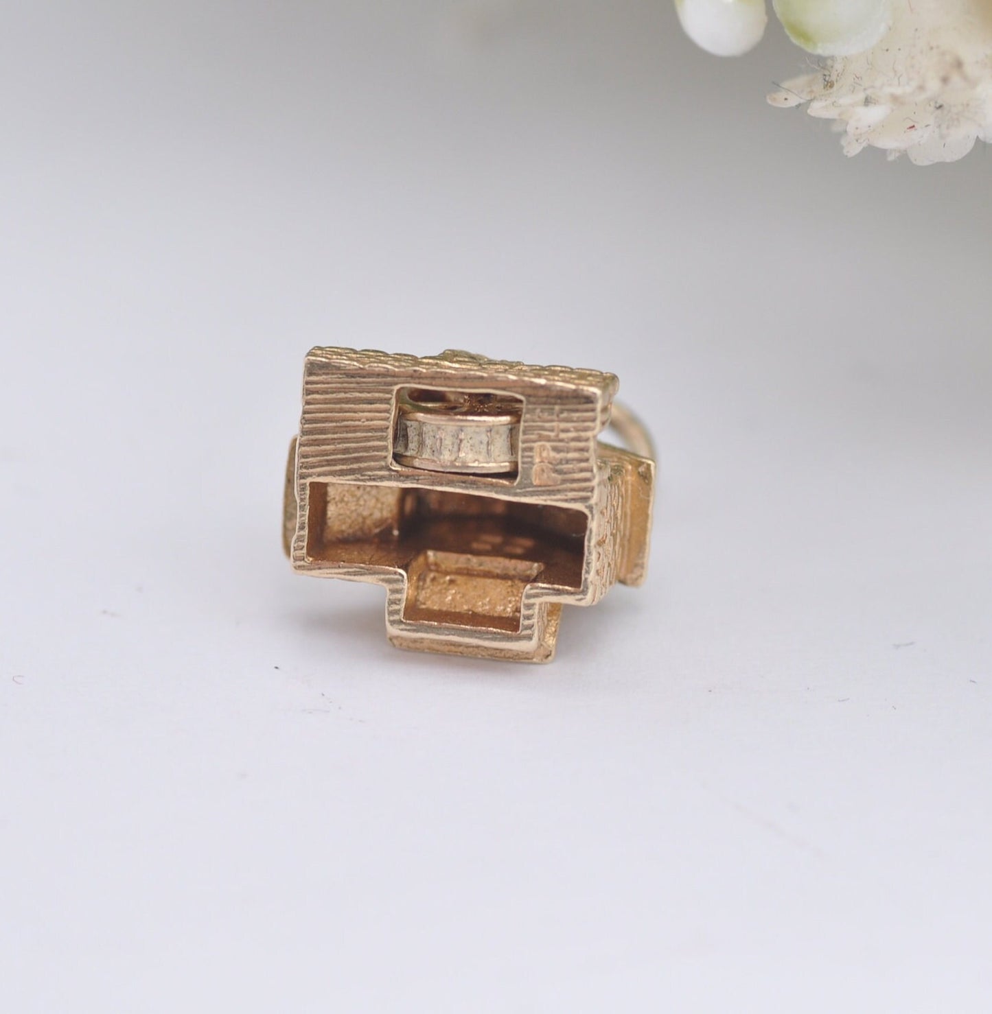 Vintage 9ct Gold Watermill Charm Pendant 1972 - with Spinning Wheel