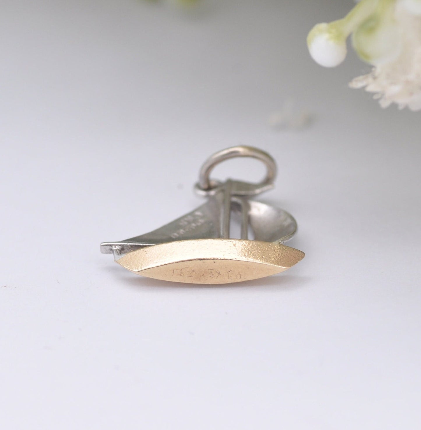 Vintage 9ct Gold Boat Charm Pendant 1976 - Yellow Gold and White Gold Sails | Yacht Sailing Boat