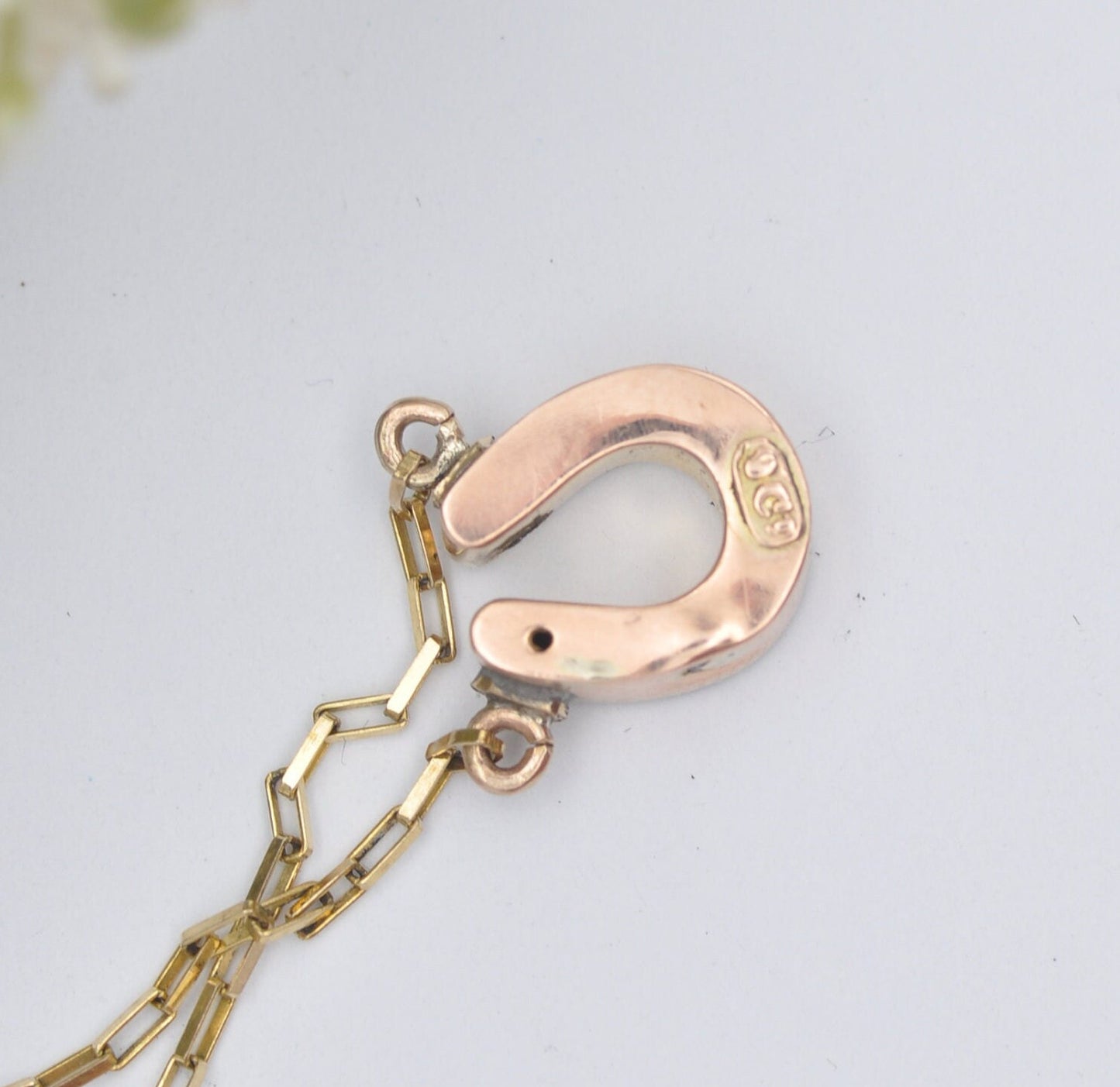 Antique Victorian 9ct Rose Gold Garnet Seed Pearl Pendant Necklace - Lucky Horseshoe