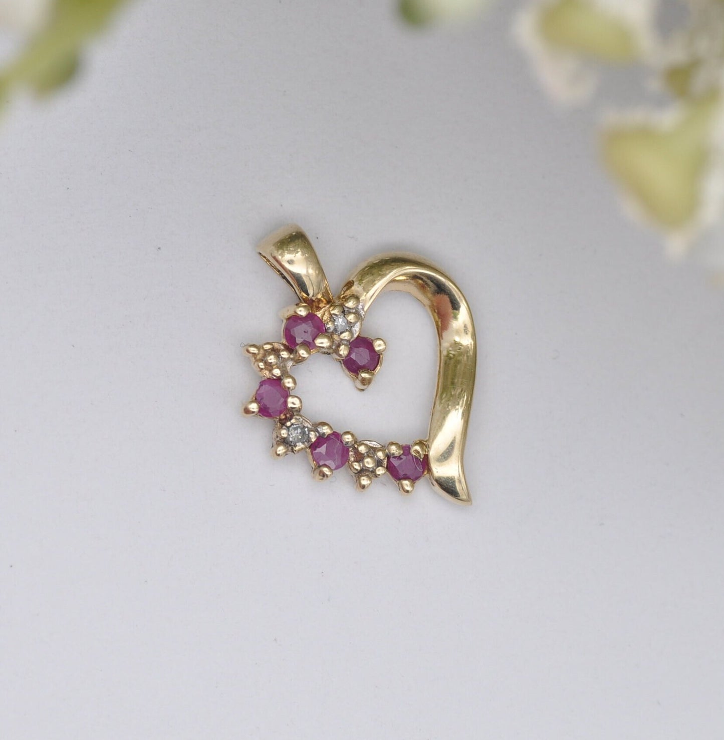 Vintage 10ct Gold Ruby and Diamond and Heart Pendant
