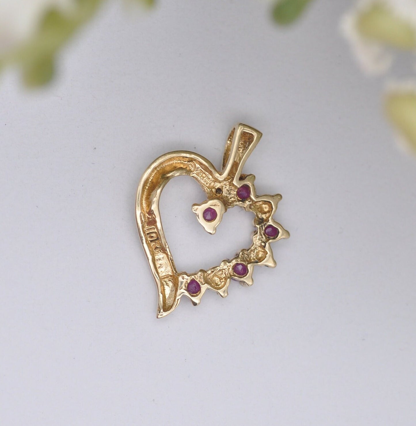 Vintage 10ct Gold Ruby and Diamond and Heart Pendant