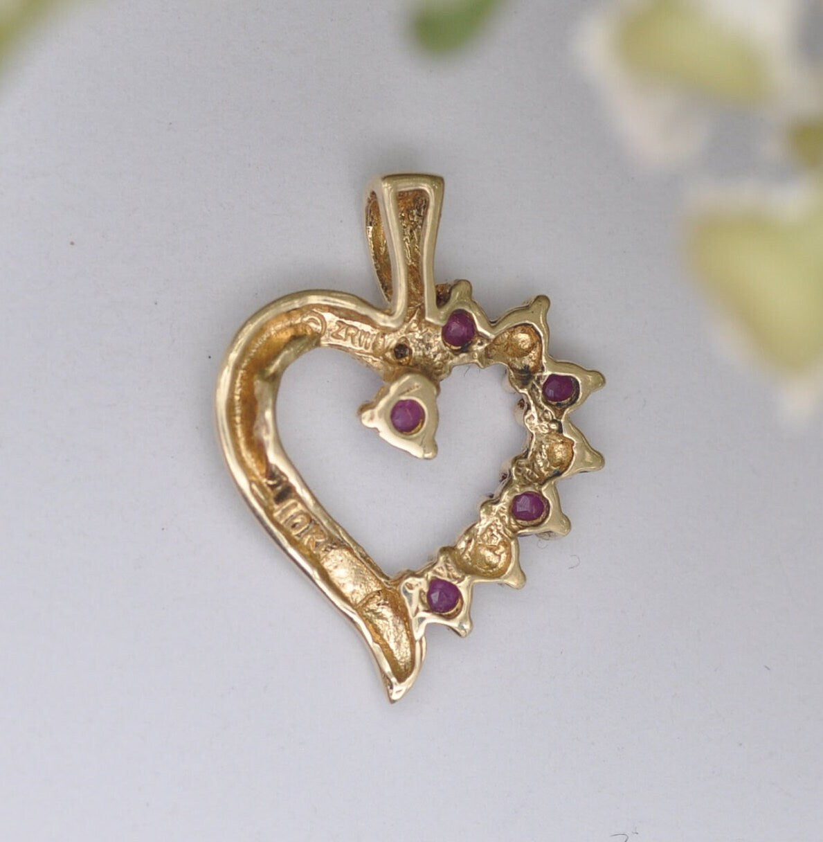 Vintage 10ct Gold Ruby and Diamond and Heart Pendant