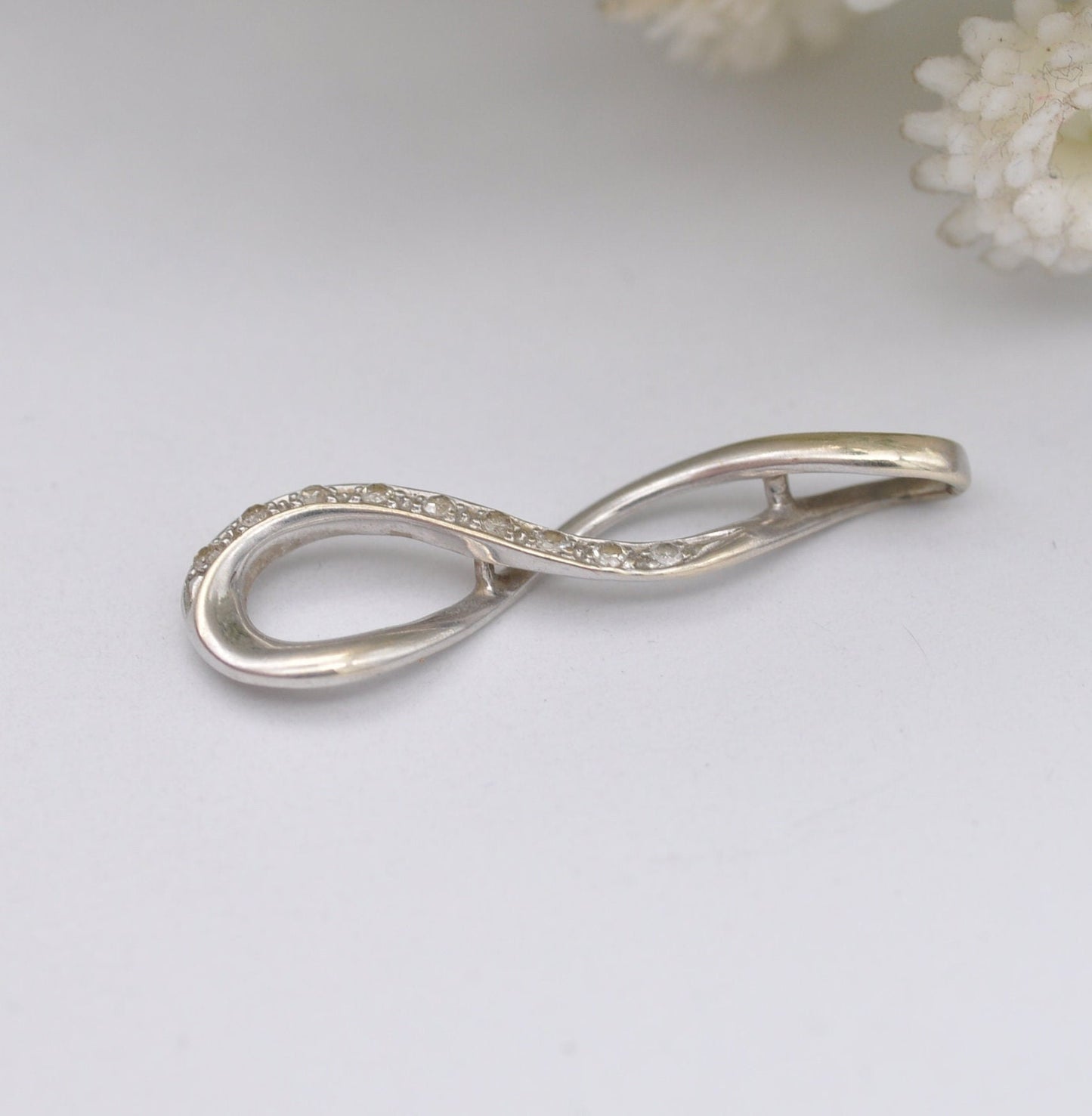 9ct White Gold Diamond Pendant - Delicate Twisted Necklace