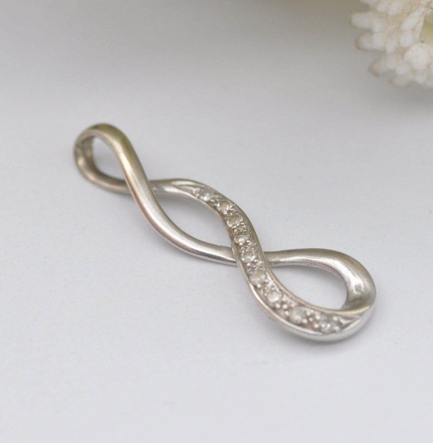 9ct White Gold Diamond Pendant - Delicate Twisted Necklace