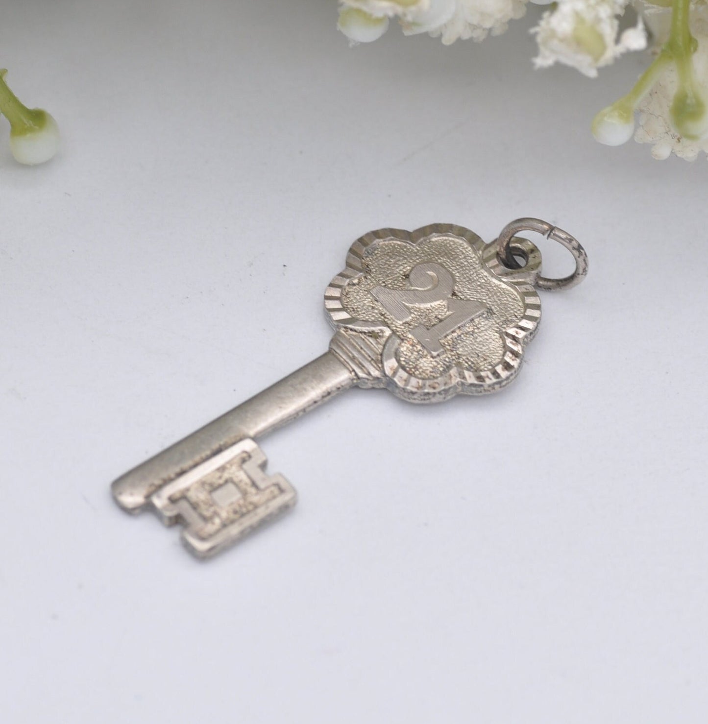 Vintage Sterling Silver 21 Key Charm Pendant - 21st Birthday