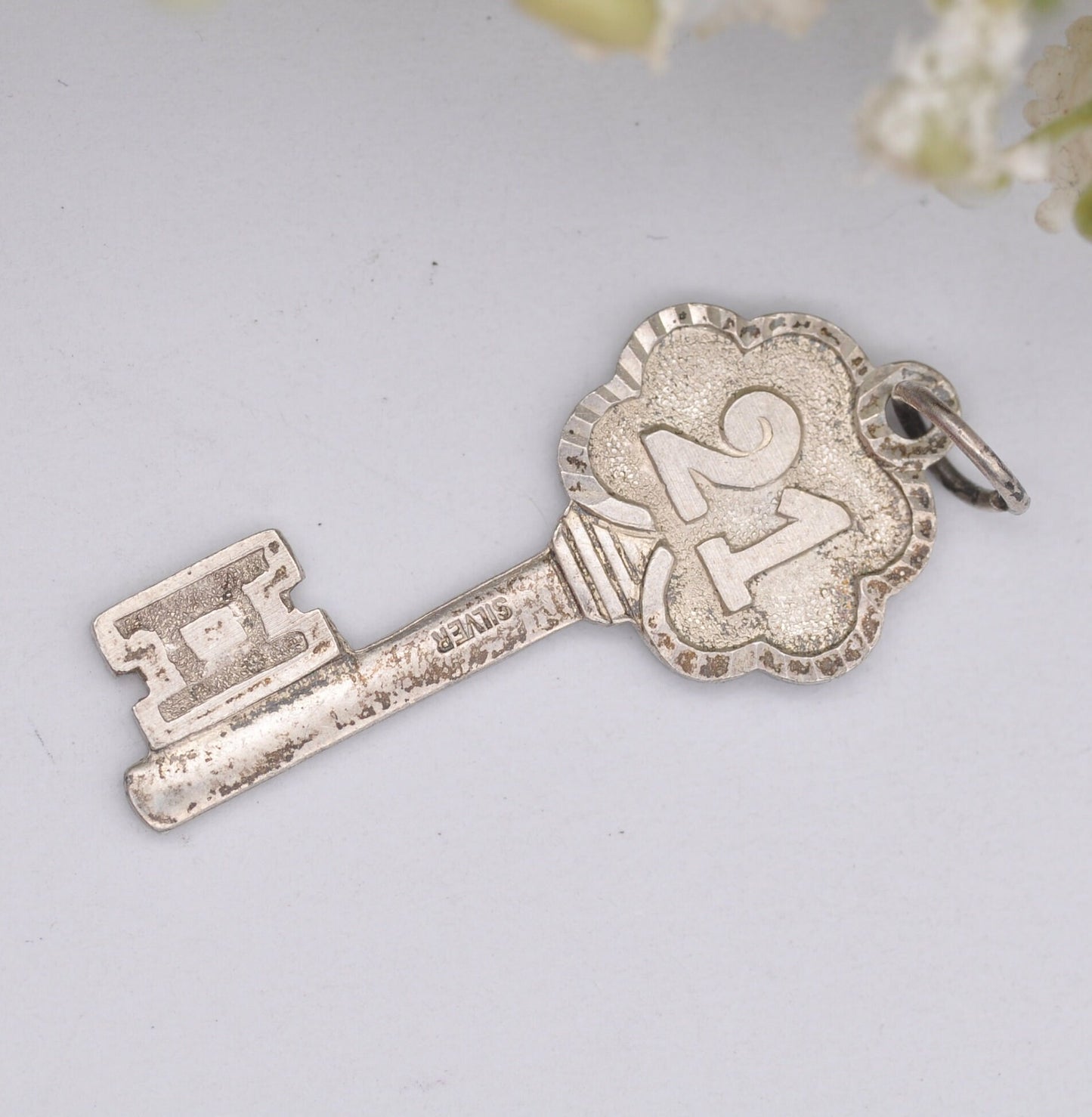 Vintage Sterling Silver 21 Key Charm Pendant - 21st Birthday