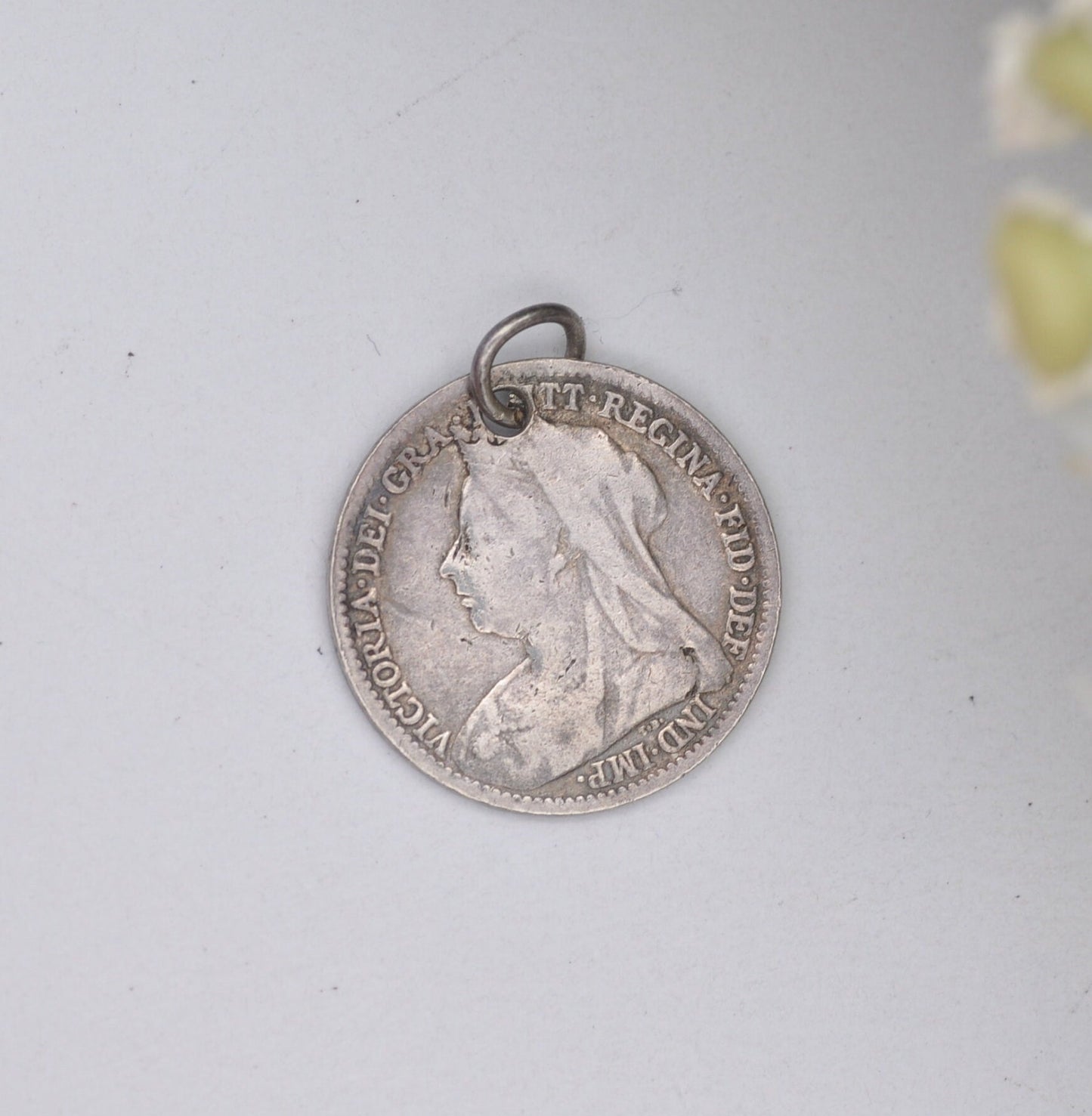 Antique Victorian Silver Threepence 1895 Coin Charm Pendant - Pierced Coin Jewellery