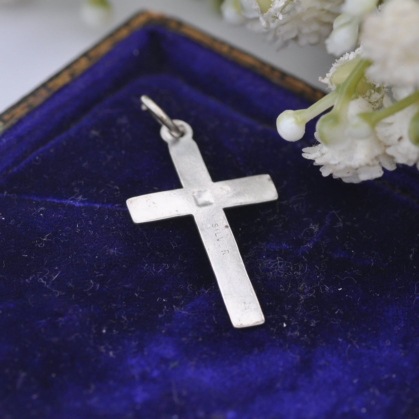 Antique Sterling Silver Cross Pendant with Scrolling Design