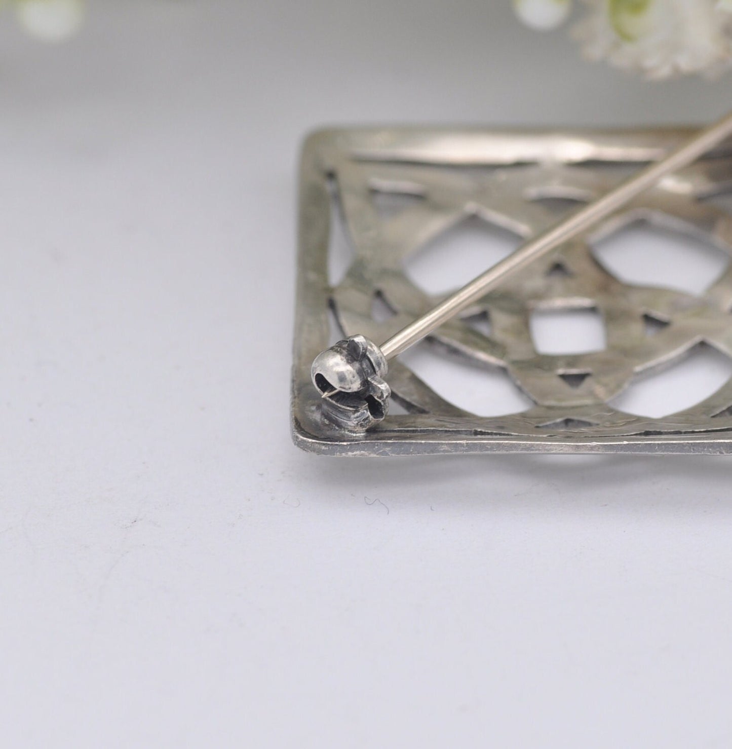 Vintage Sterling Silver Square Celtic Cross Brooch - Openwork Silver Knot