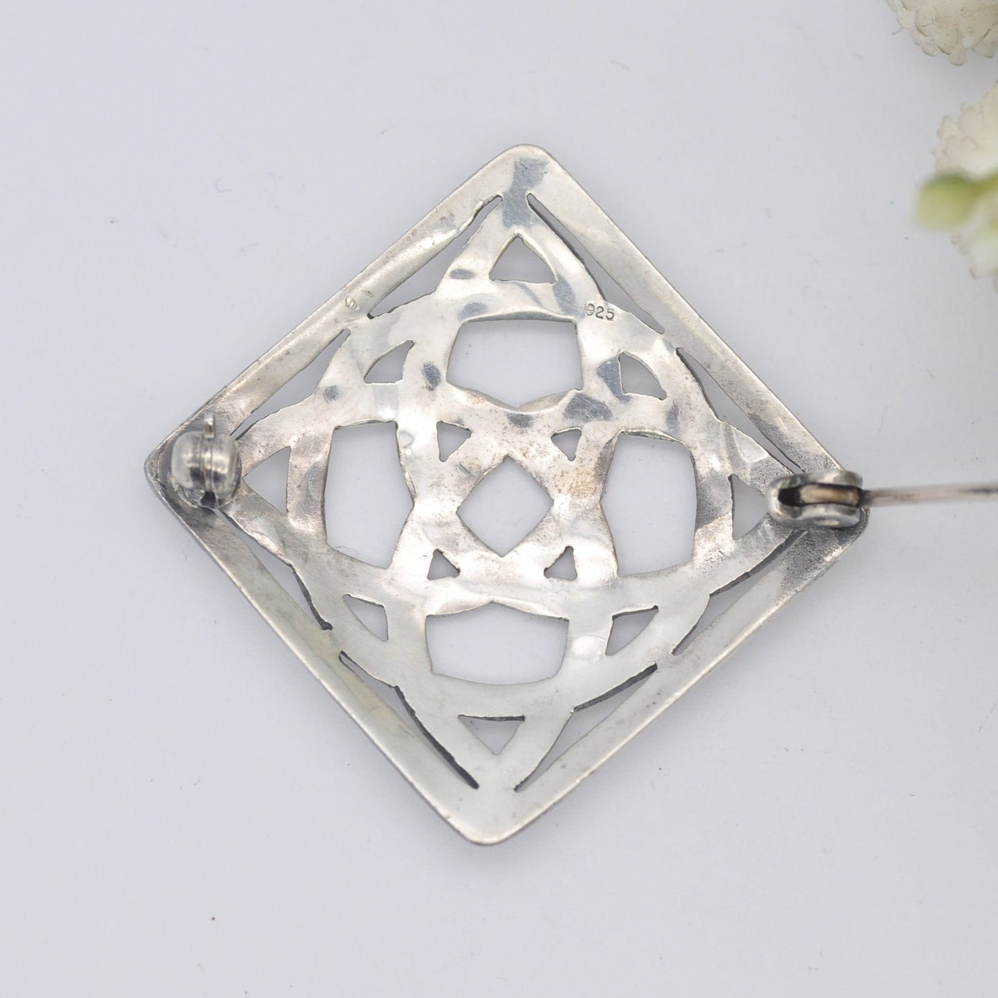 Vintage Sterling Silver Square Celtic Cross Brooch - Openwork Silver Knot