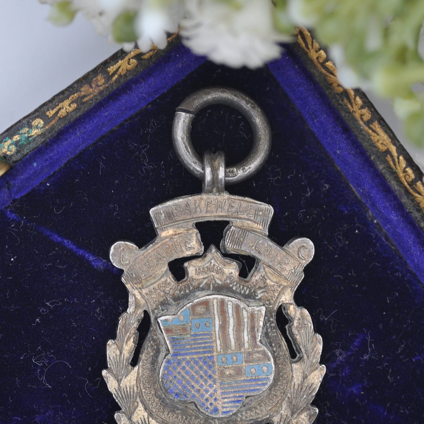Antique Sterling Silver Enamel Fob by Fattorini & Sons 1912 - Bakewell League | Eyam Champions