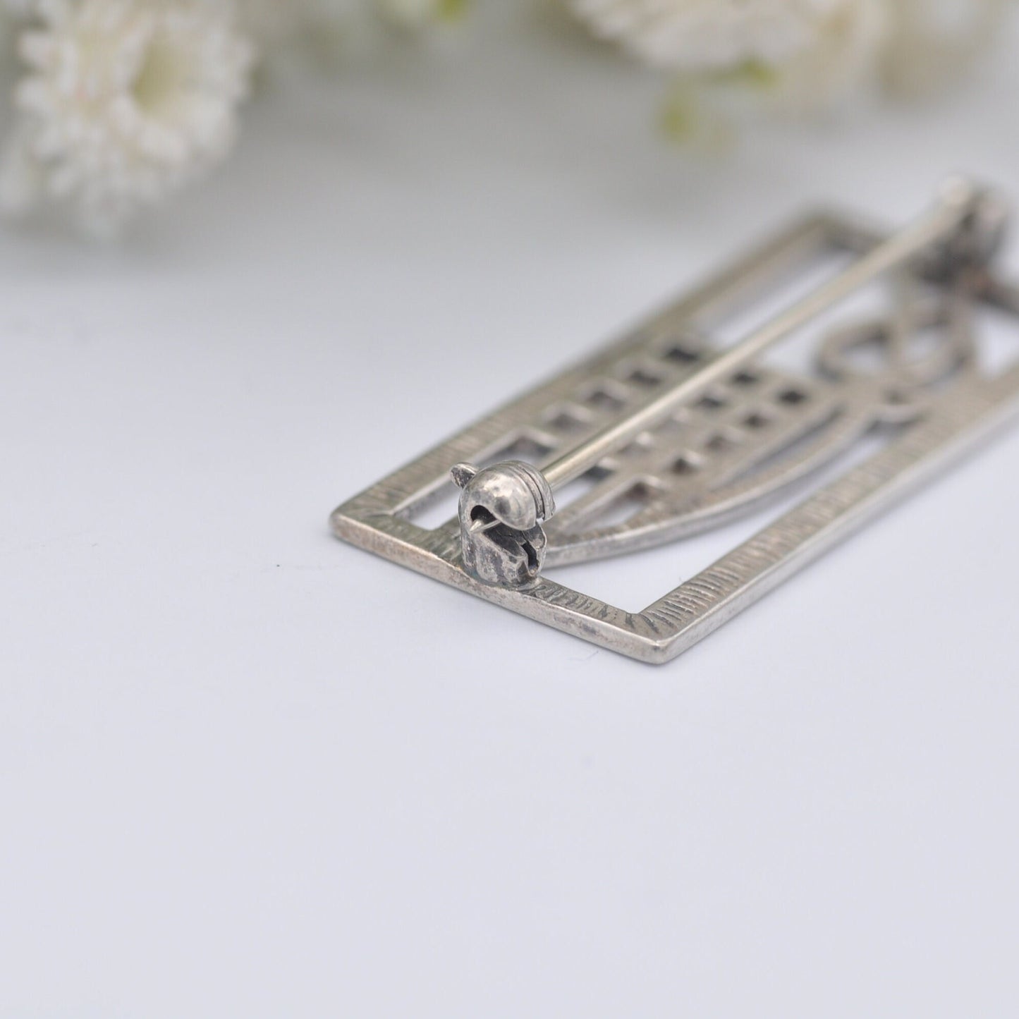 Vintage Scottish Sterling Silver Brooch - Openwork Stained Glass Window Flower Design | Mackintosh Style