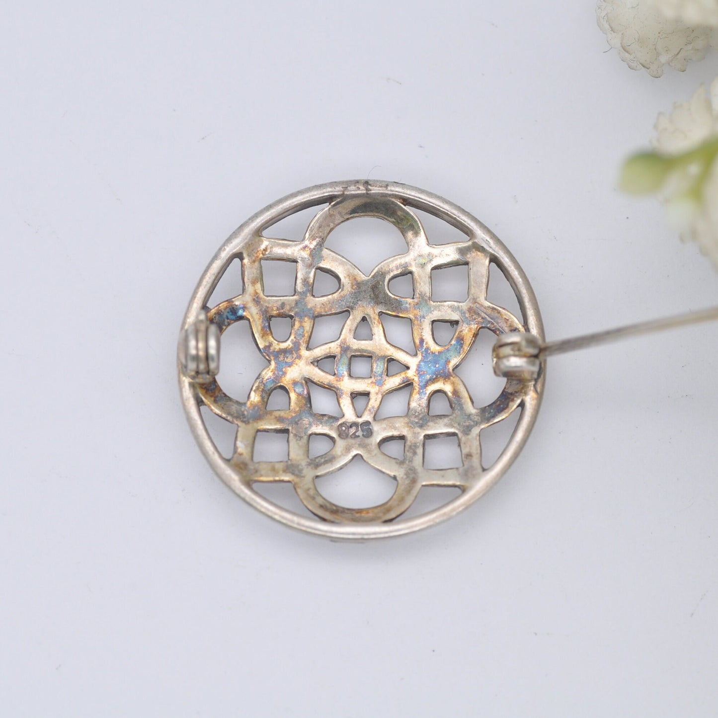 Vintage Sterling Silver Celtic Knot Brooch - Small Celtic Cross Circle