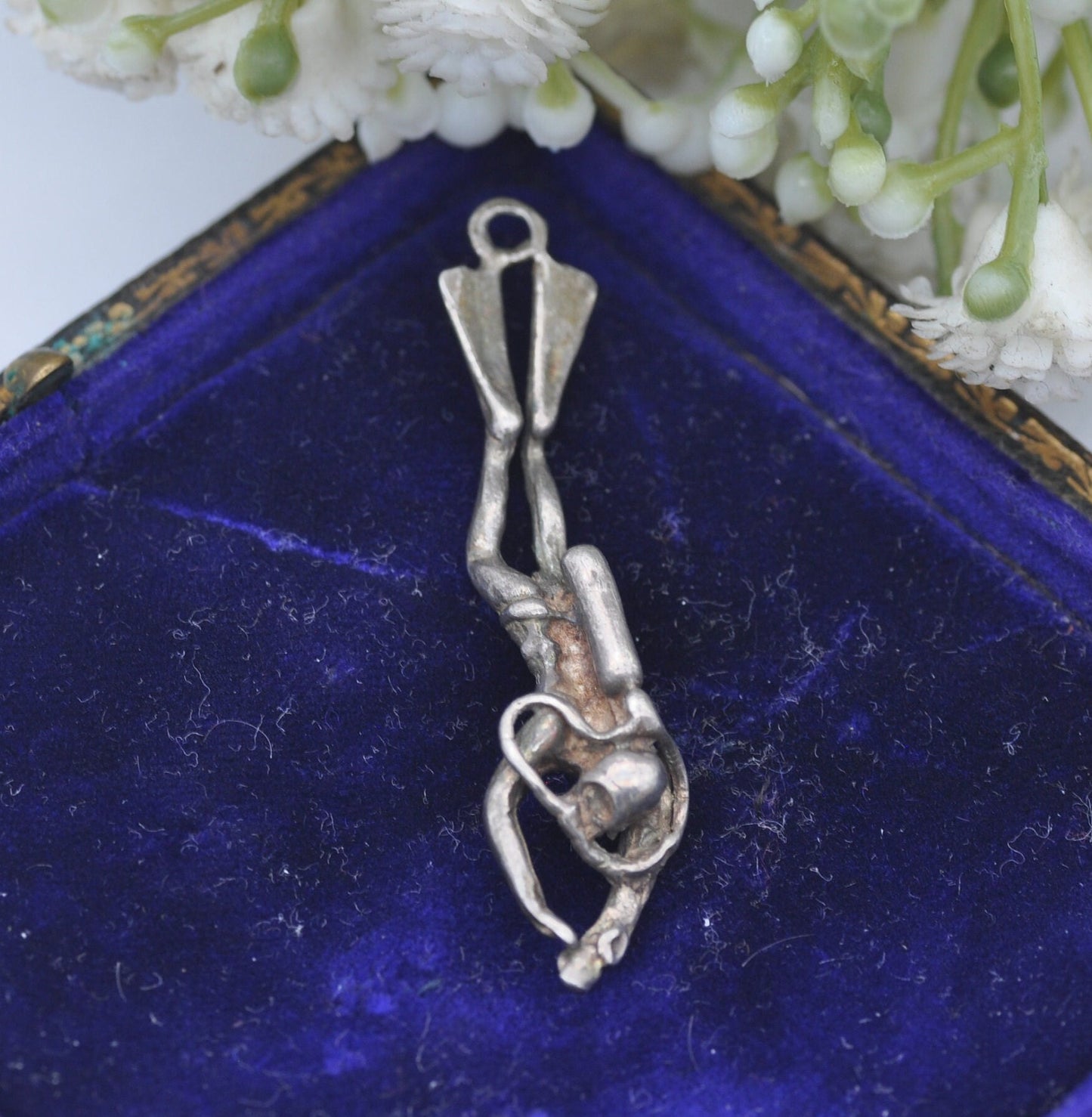 Vintage Sterling Silver Scuba Diver Charm Pendant - Diving Gift