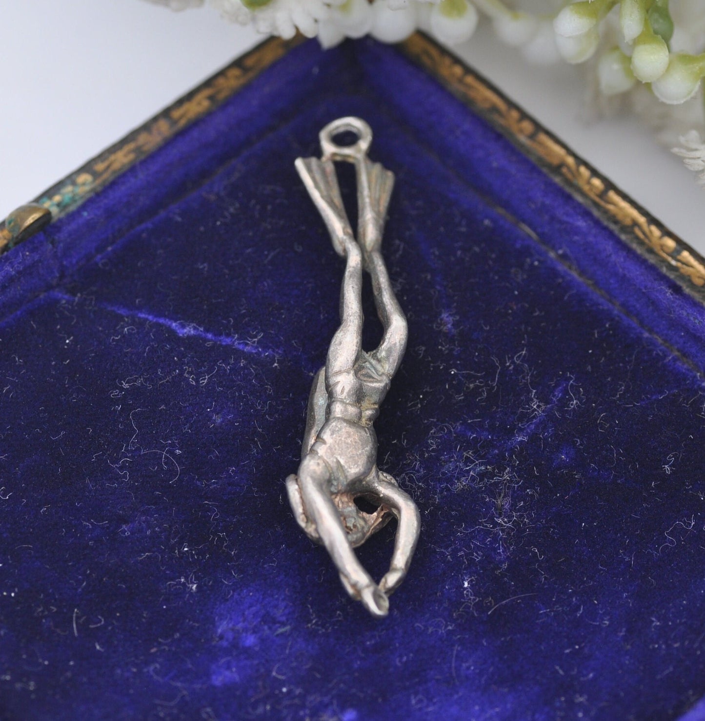 Vintage Sterling Silver Scuba Diver Charm Pendant - Diving Gift