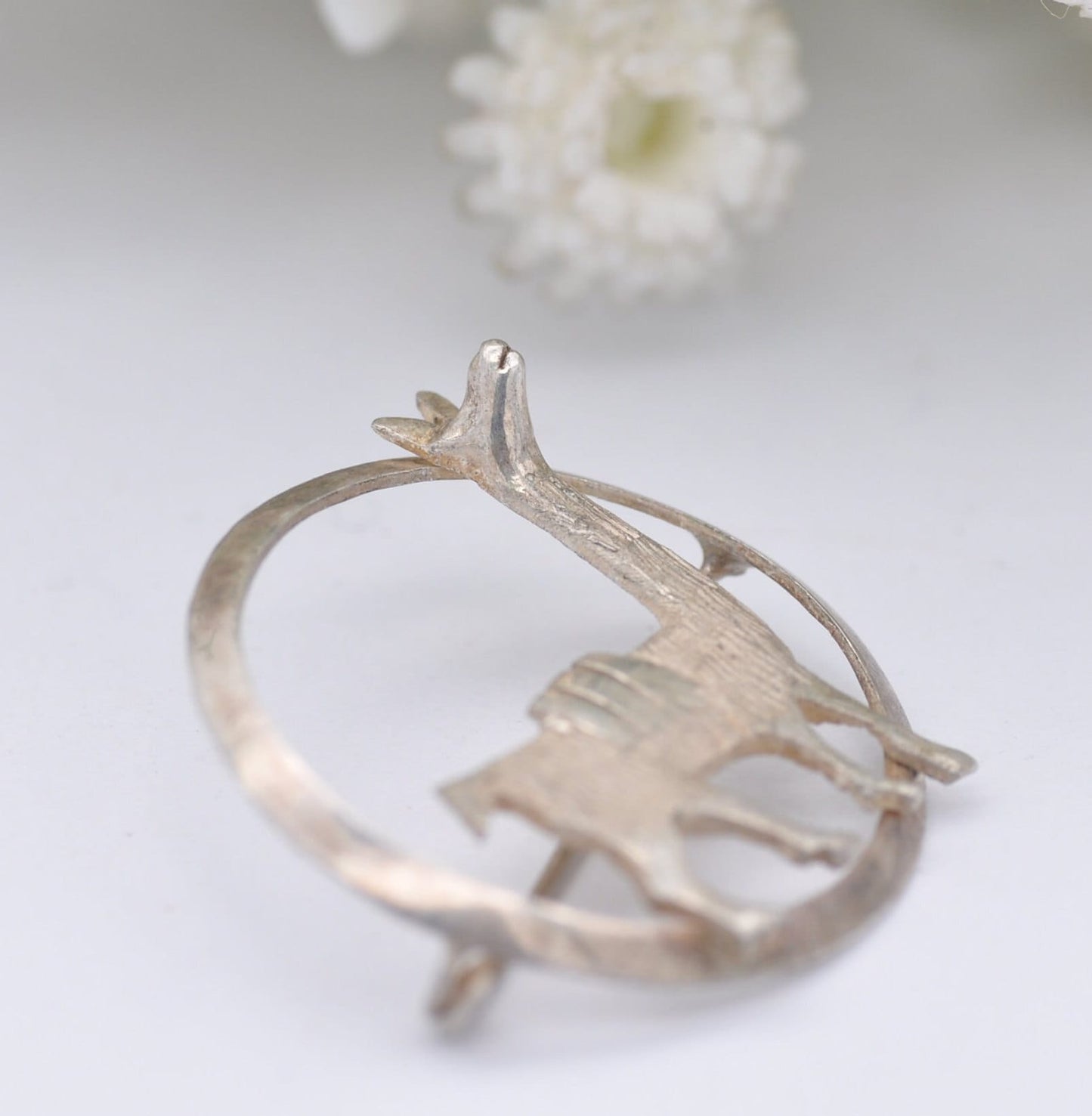 Vintage Sterling Silver Llama Brooch - Textured Fur | Silver Animal in a Circle Brooch