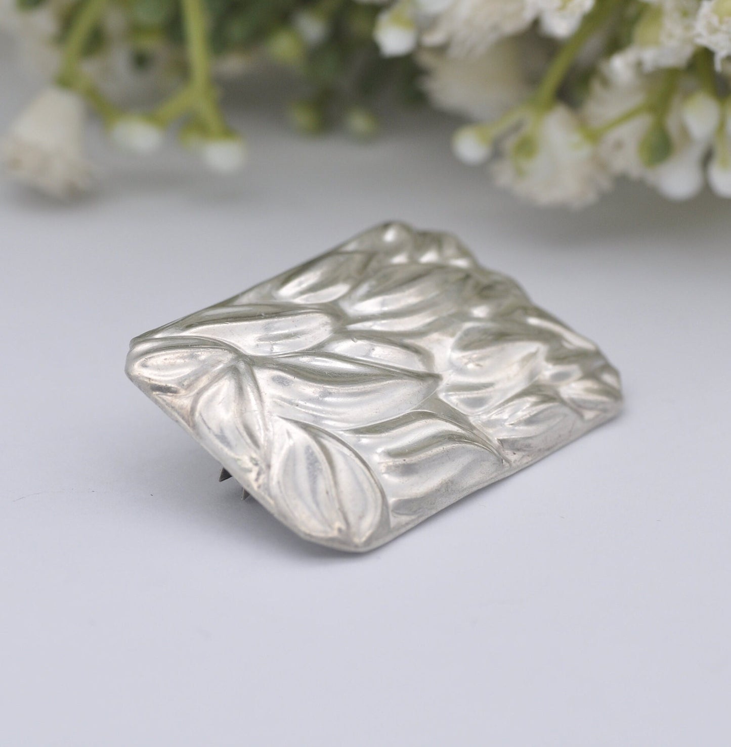 Vintage Unusual Silver Tone Brooch - Textured Leaf Design | Repousse Embossed