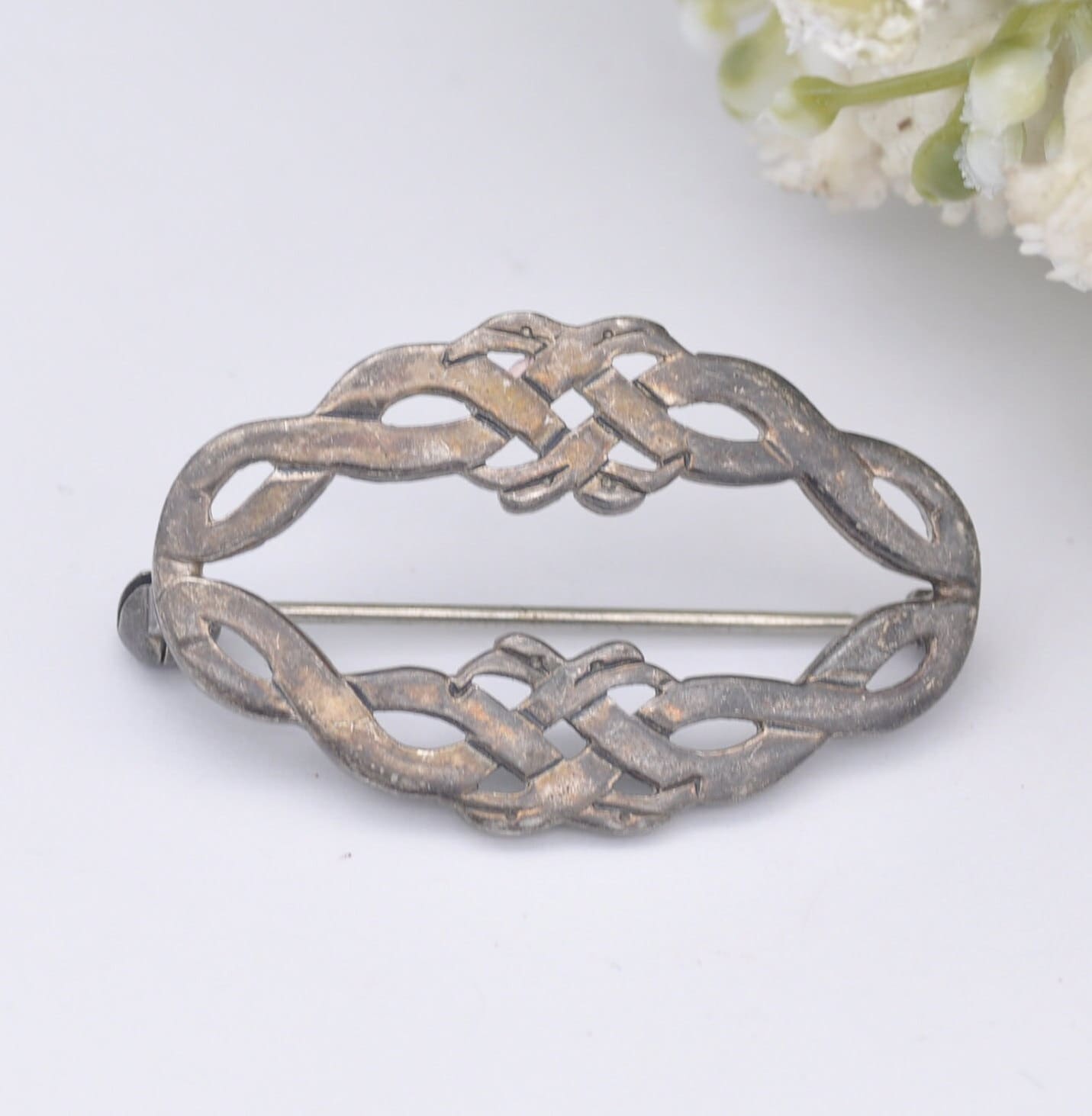 Vintage Malcolm Gray Scottish Sterling Silver Brooch - Ortak Designer | Openwork Celtic Knot Design