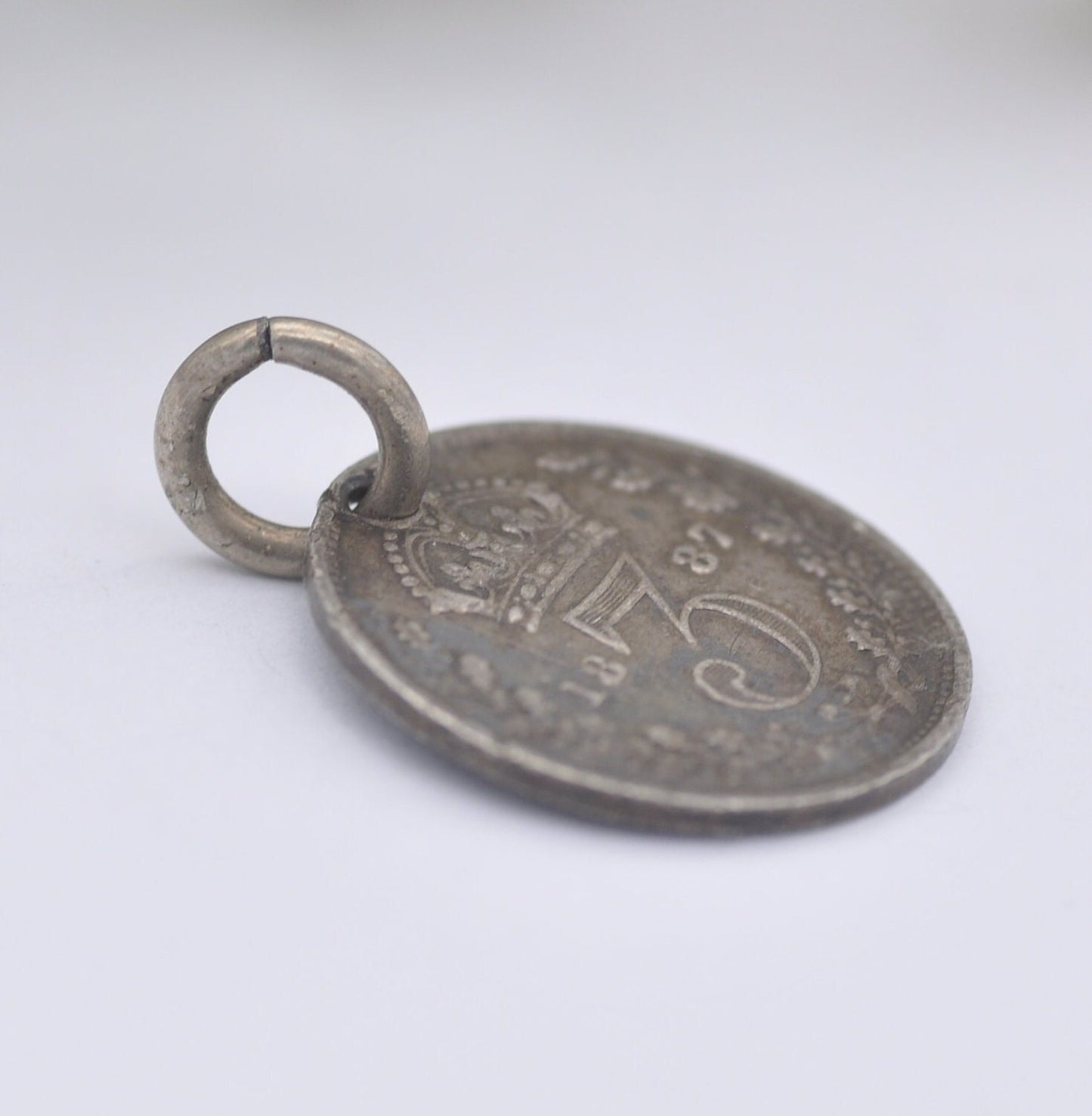 Antique Victorian Silver Three Pence 1887 Coin Charm Pendant - Victoria Silver Coin Jewellery