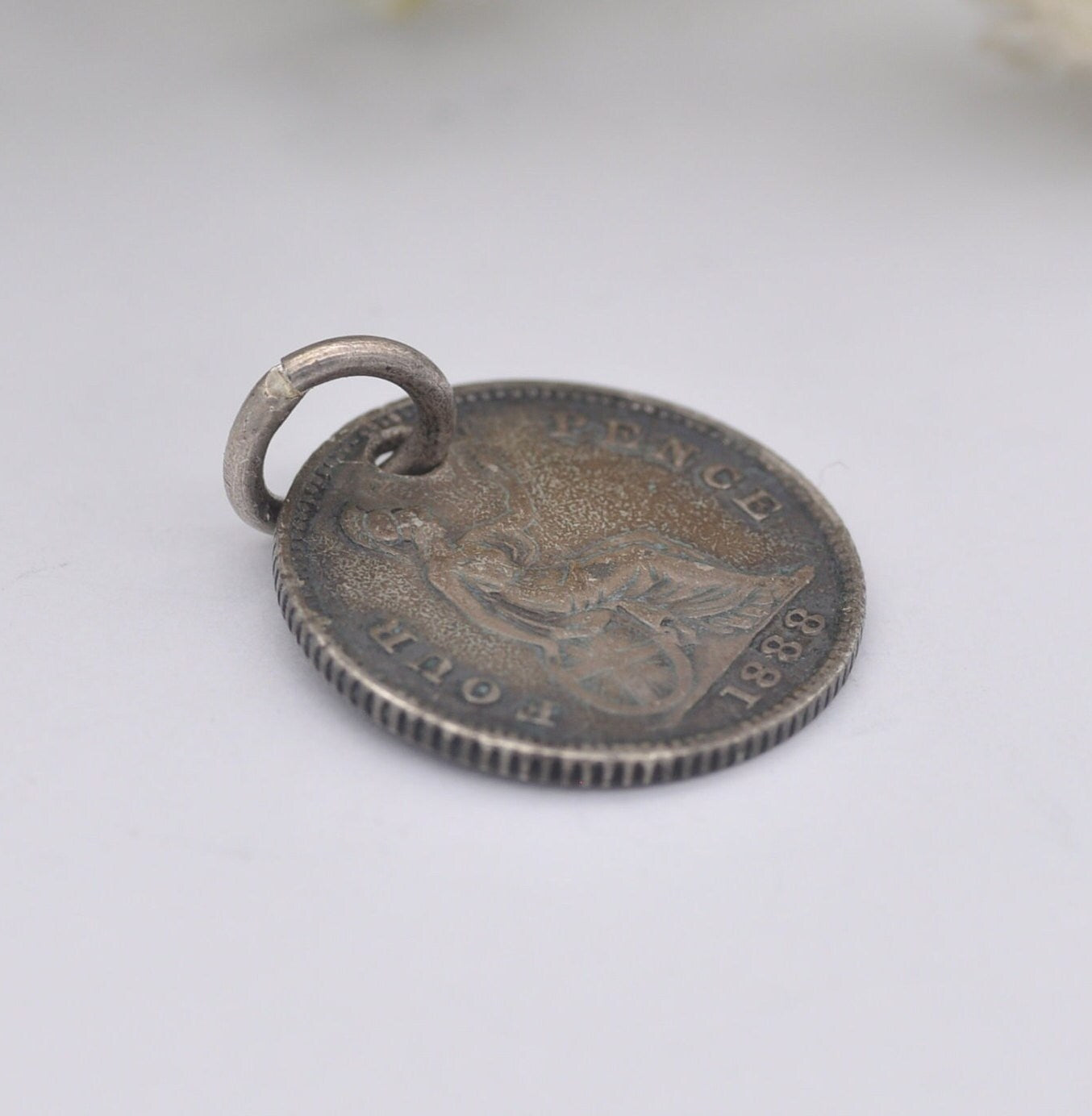 Antique Victorian Silver Four Pence 1888 Coin Charm Pendant - Colonial Issue Groat