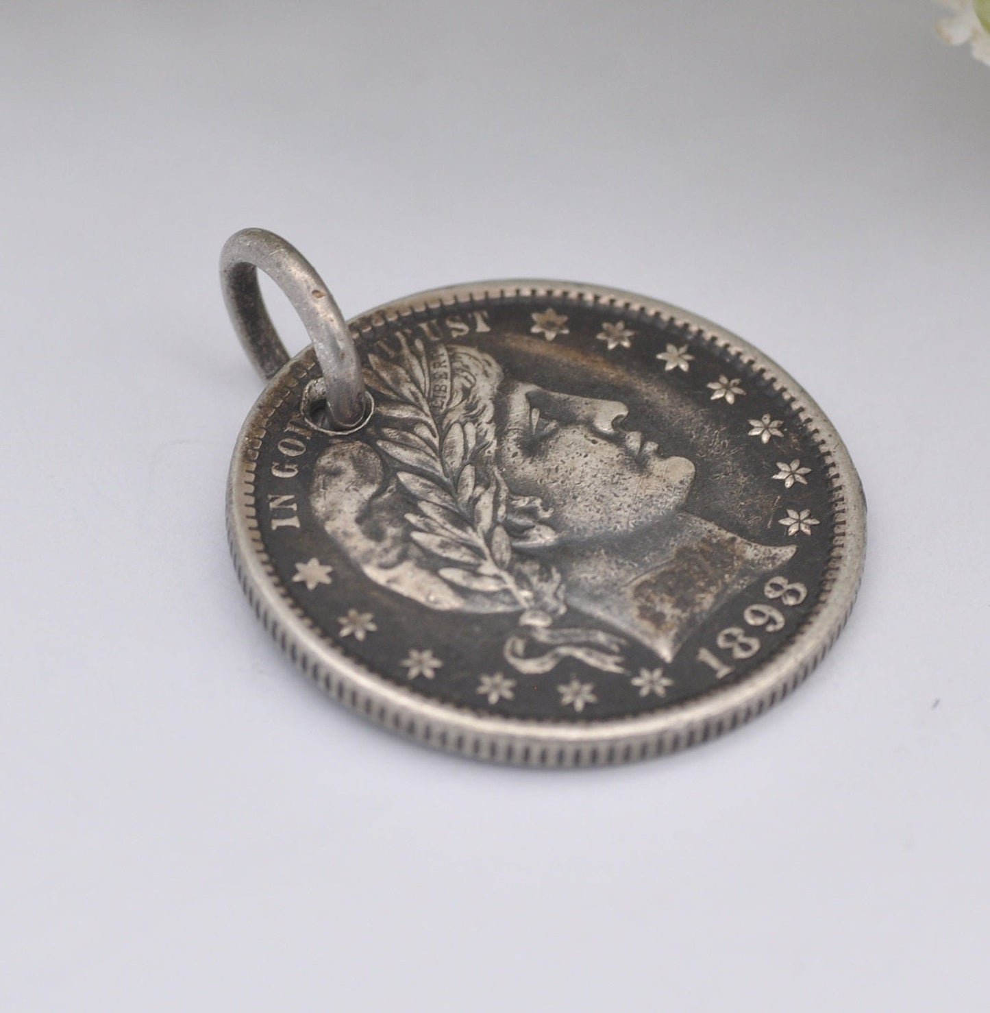 Antique Silver American Quarter Dollar Charm Pendant - US United States Coin Jewellery