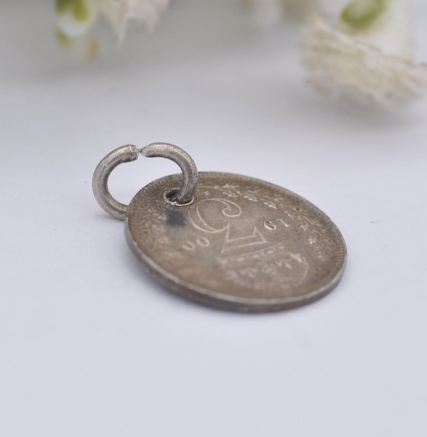 Antique Victorian Silver Three Pence 1900 Coin Charm Pendant - Victoria Silver Coin Jewellery