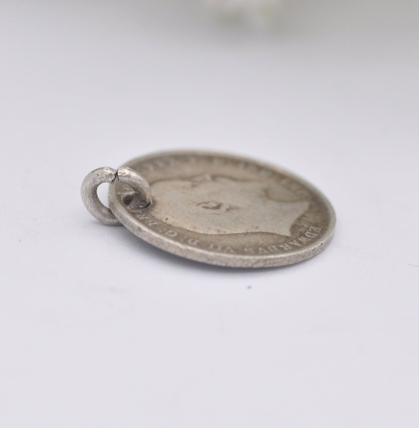 Antique Silver Edward VII Threepence Coin 1908 Charm Pendant - Silver Coin Jewellery