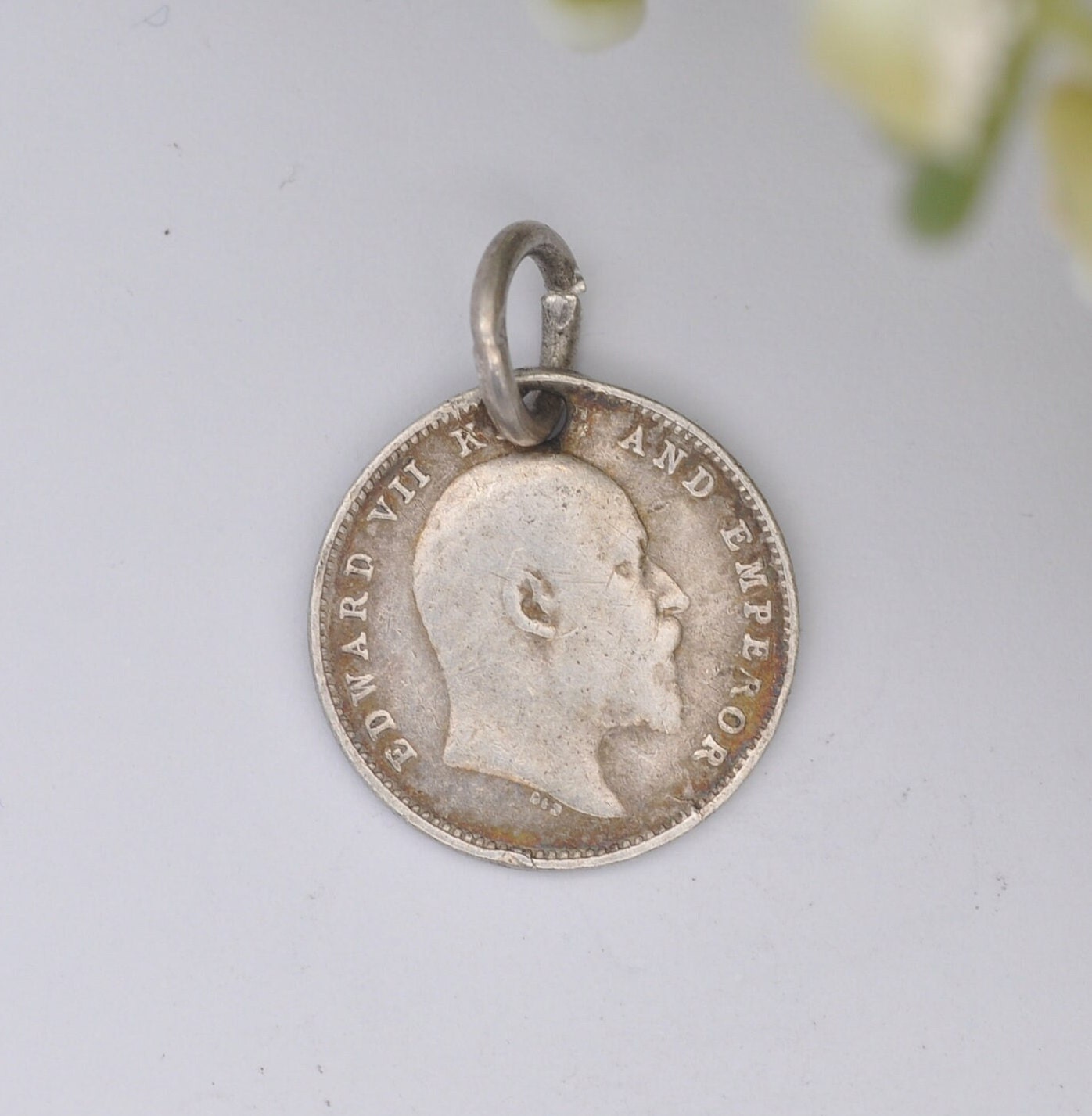Antique Silver Edward VII Indian Two Annas Coin 1903 Charm Pendant - Indian Silver Coin Jewellery