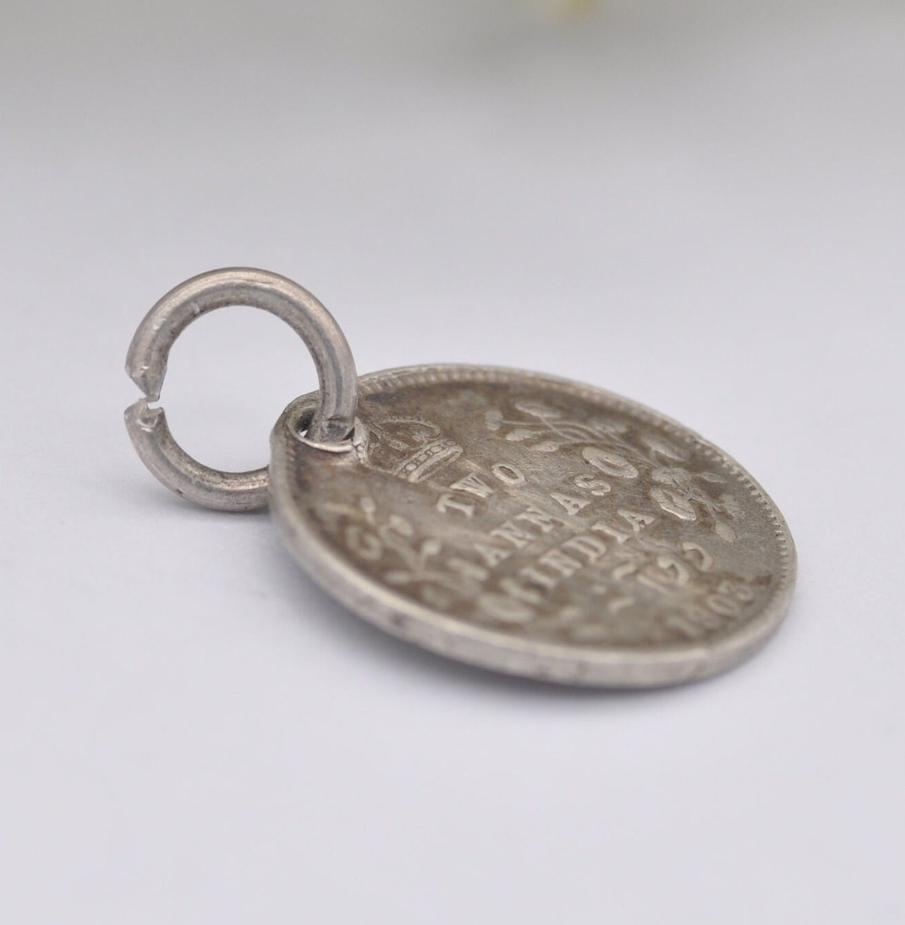 Antique Silver Edward VII Indian Two Annas Coin 1903 Charm Pendant - Indian Silver Coin Jewellery