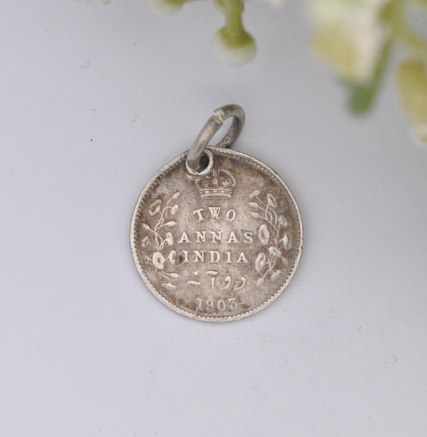 Antique Silver Edward VII Indian Two Annas Coin 1903 Charm Pendant - Indian Silver Coin Jewellery