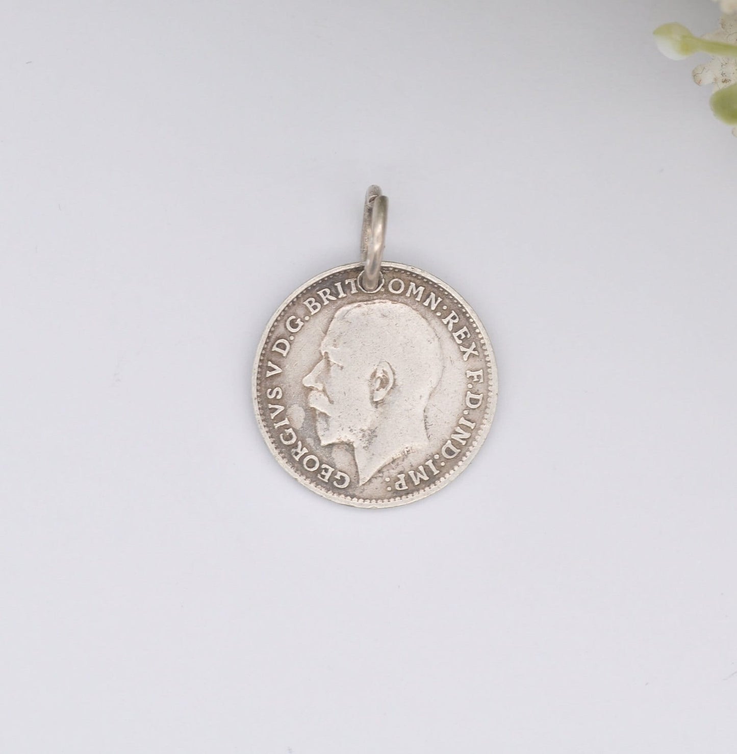 Antique Sterling Silver George V Three Pence 1916 Coin Charm Pendant - Silver Coin Jewellery